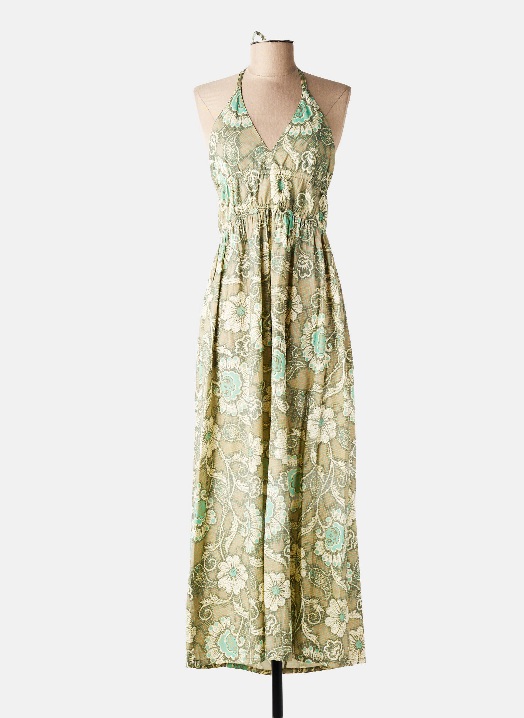 Rochie lungă imprimeu floral bretele subțiri verde TIFFOSI femeie