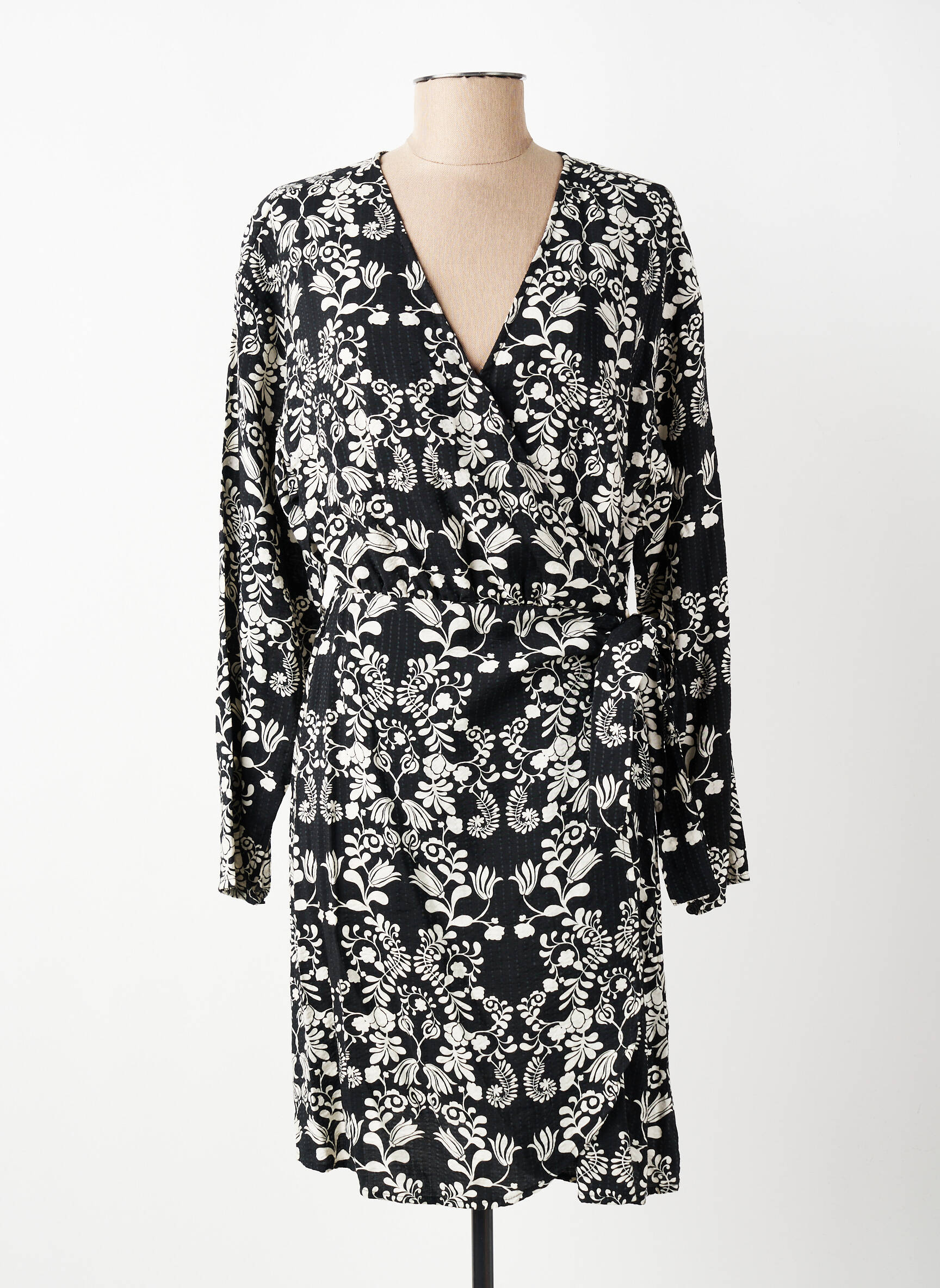 Rochie midi imprimeu fantezie mâneci lungi negru ICHI femeie