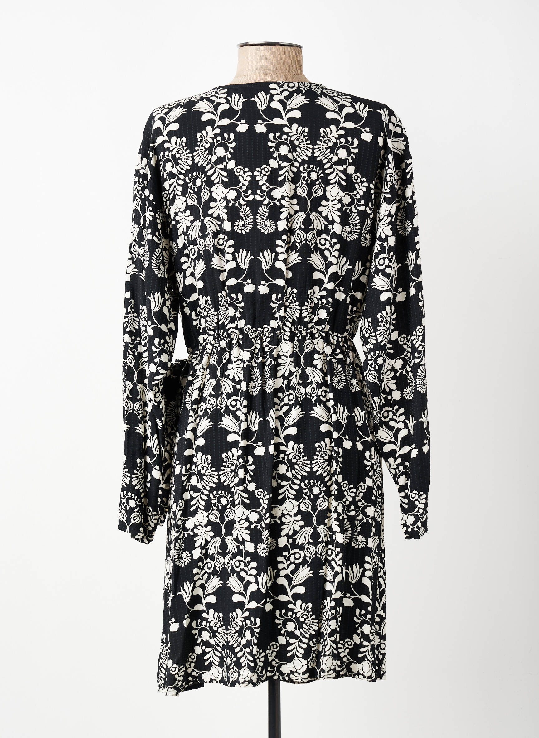 Rochie midi imprimeu fantezie mâneci lungi negru ICHI femeie