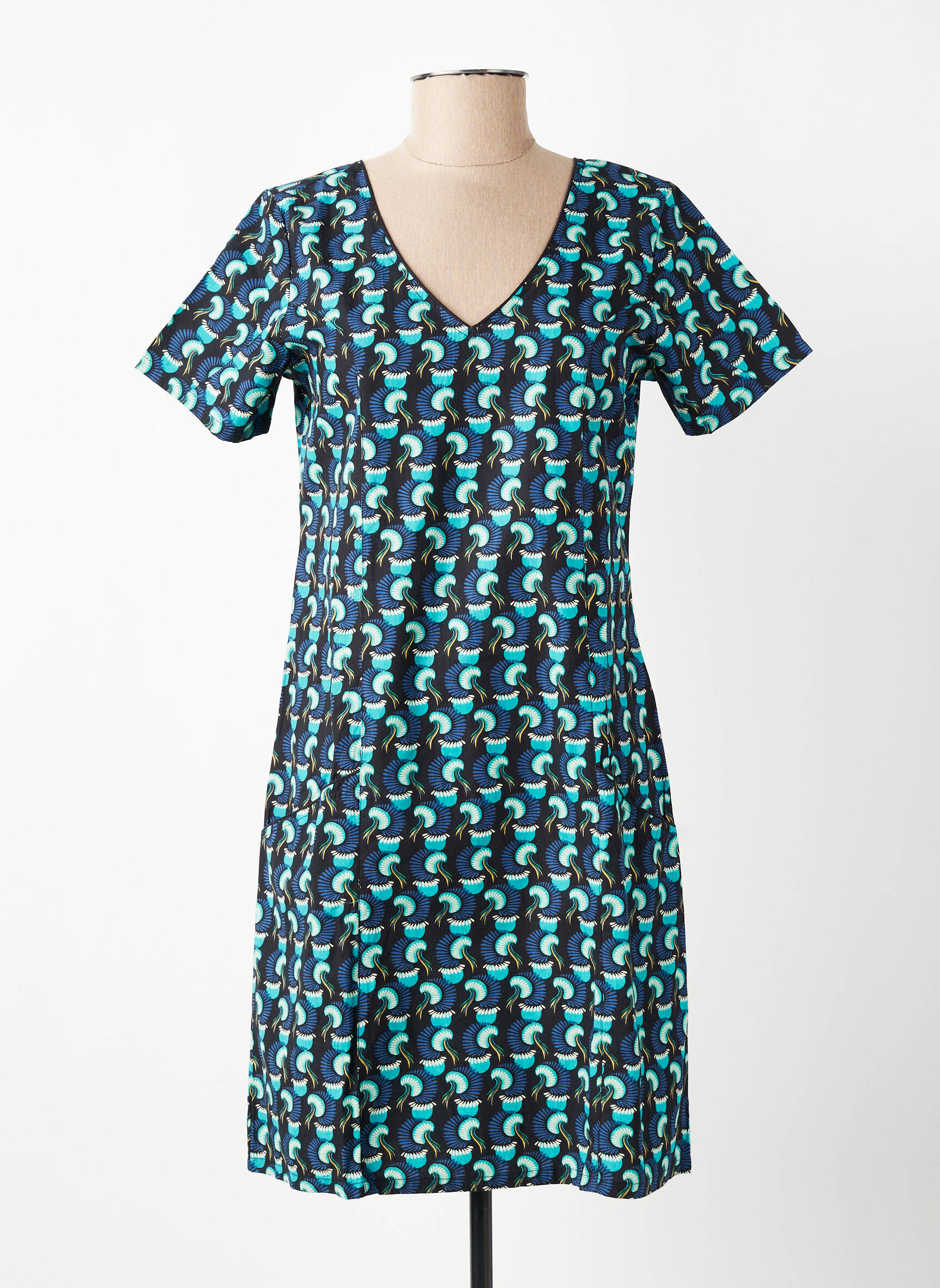 Rochie scurtă mâneci scurte mâneci scurte verde COTON DU MONDE femeie
