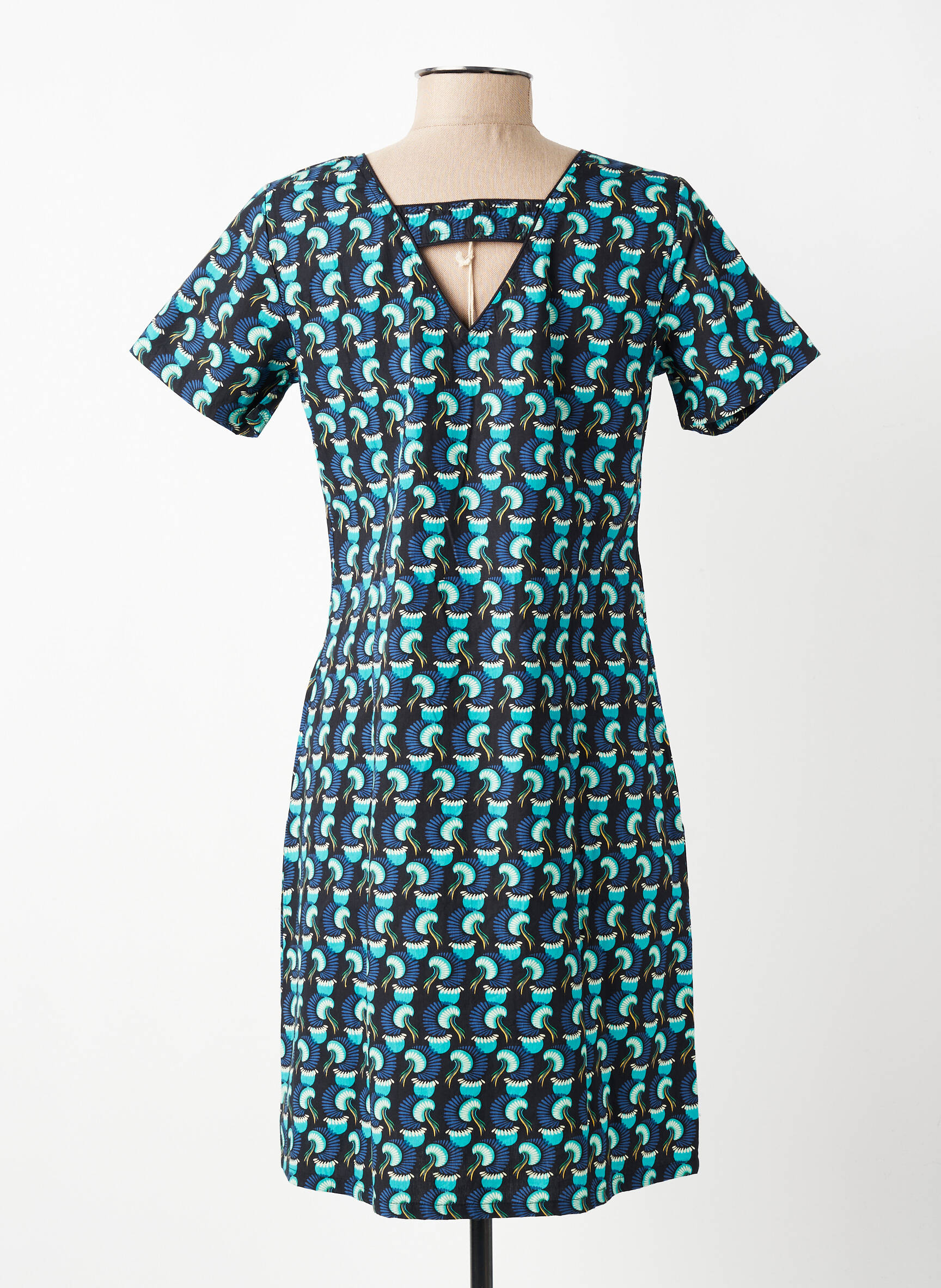 Rochie scurtă mâneci scurte mâneci scurte verde COTON DU MONDE femeie
