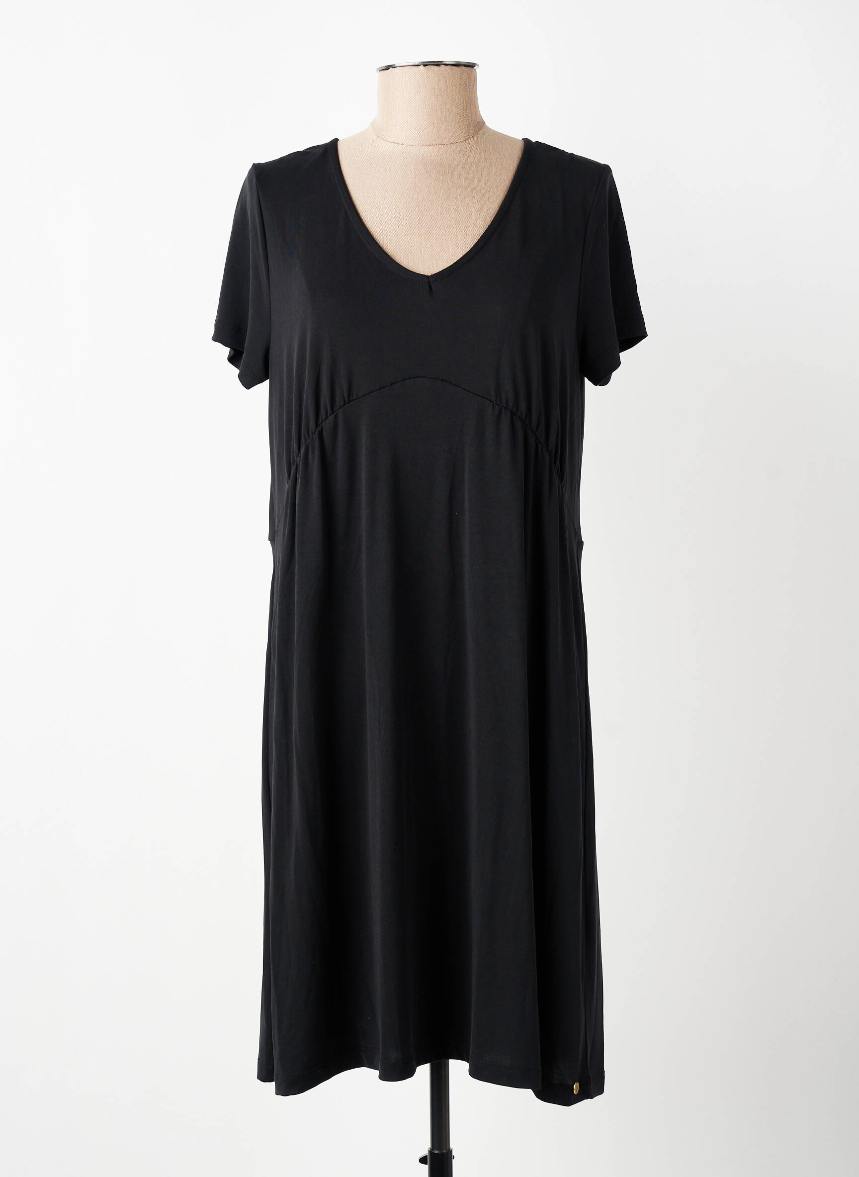 Rochie midi croială fluidă mâneci scurte negru ÉTYMOLOGIE femeie