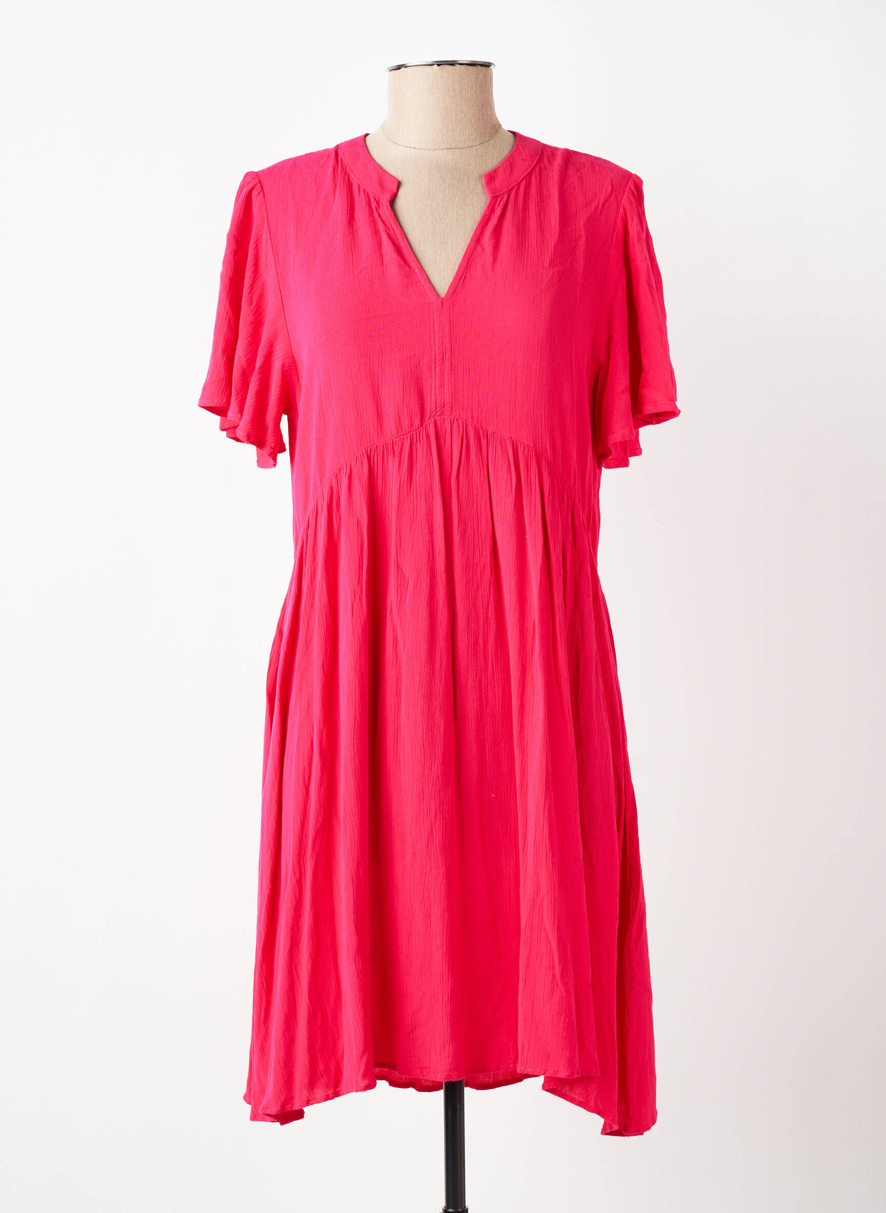 Rochie midi croială fluidă mâneci scurte roz ICHI femeie