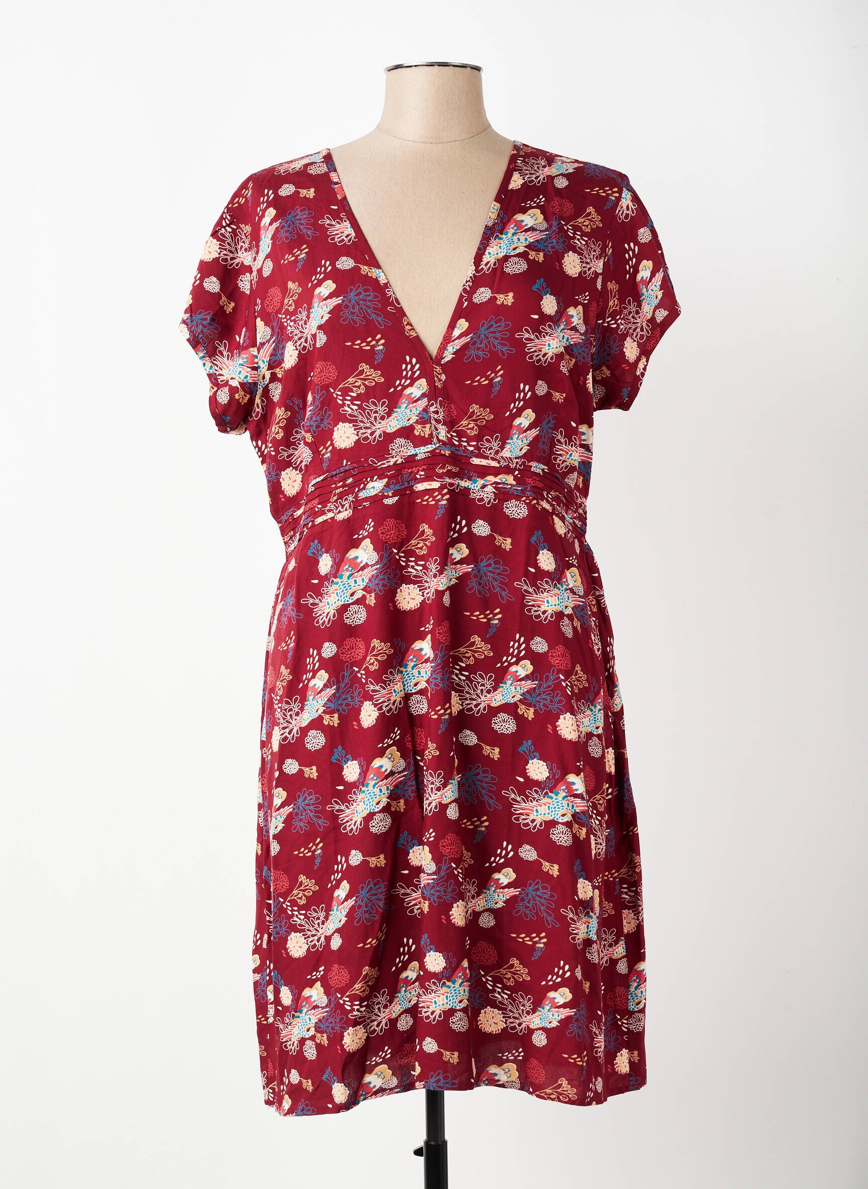Rochie midi imprimeu floral mâneci scurte roșu COTON DU MONDE femeie