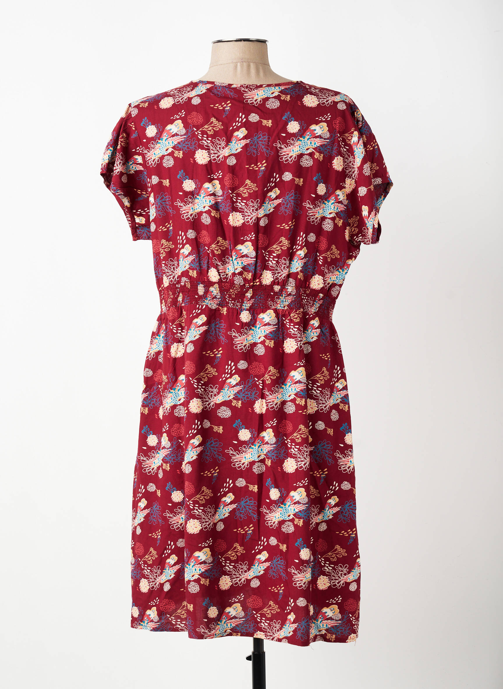 Rochie midi imprimeu floral mâneci scurte roșu COTON DU MONDE femeie