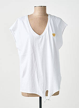 Tricou guler în v mâneci scurte alb C'EST BEAU LA VIE femeie