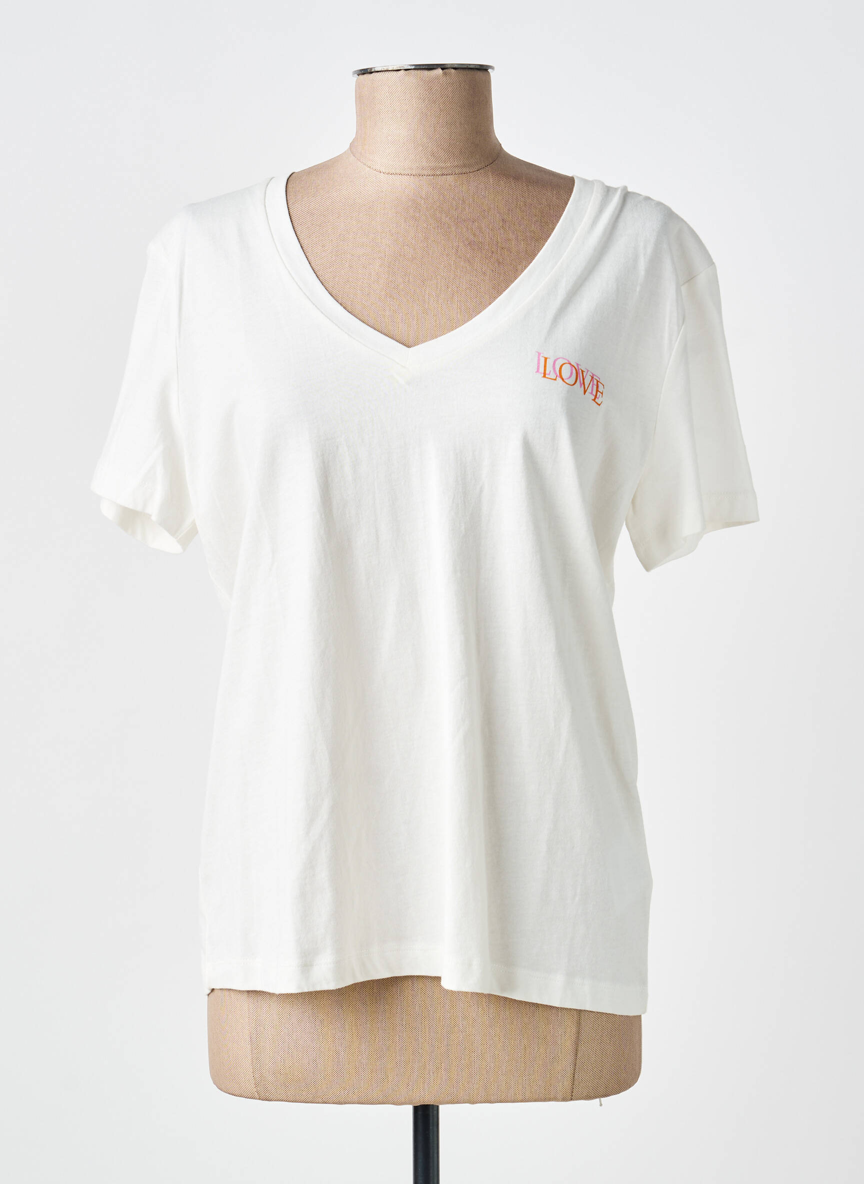 Tricou imprimeu fantezie mâneci scurte bej ICHI femeie