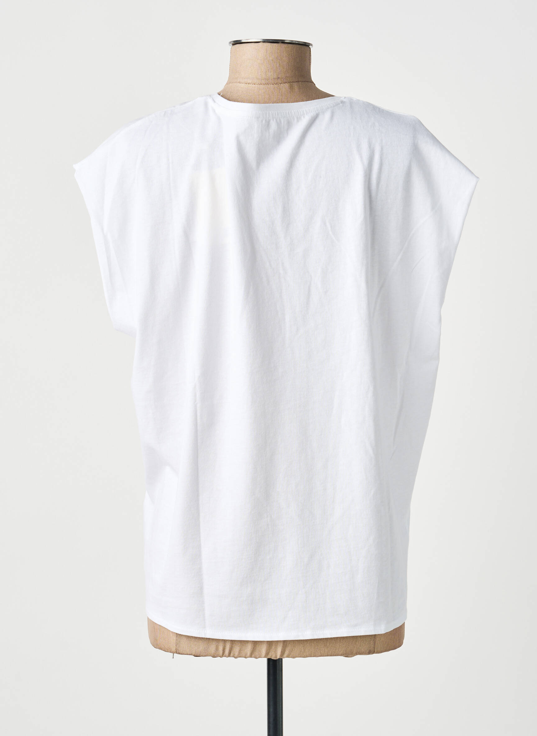 Tricou guler în v mâneci scurte alb C'EST BEAU LA VIE femeie
