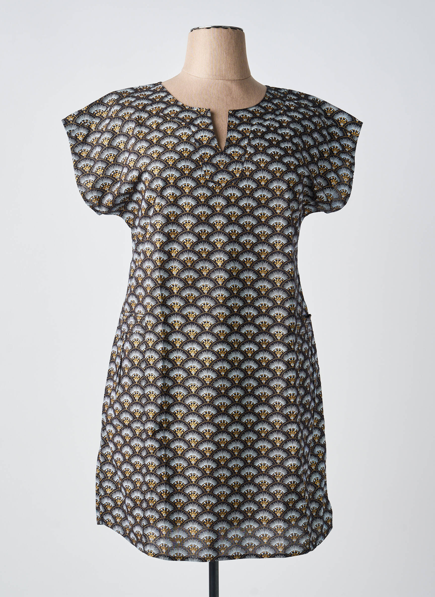 Rochie scurtă mâneci scurte mâneci scurte negru COTON DU MONDE femeie