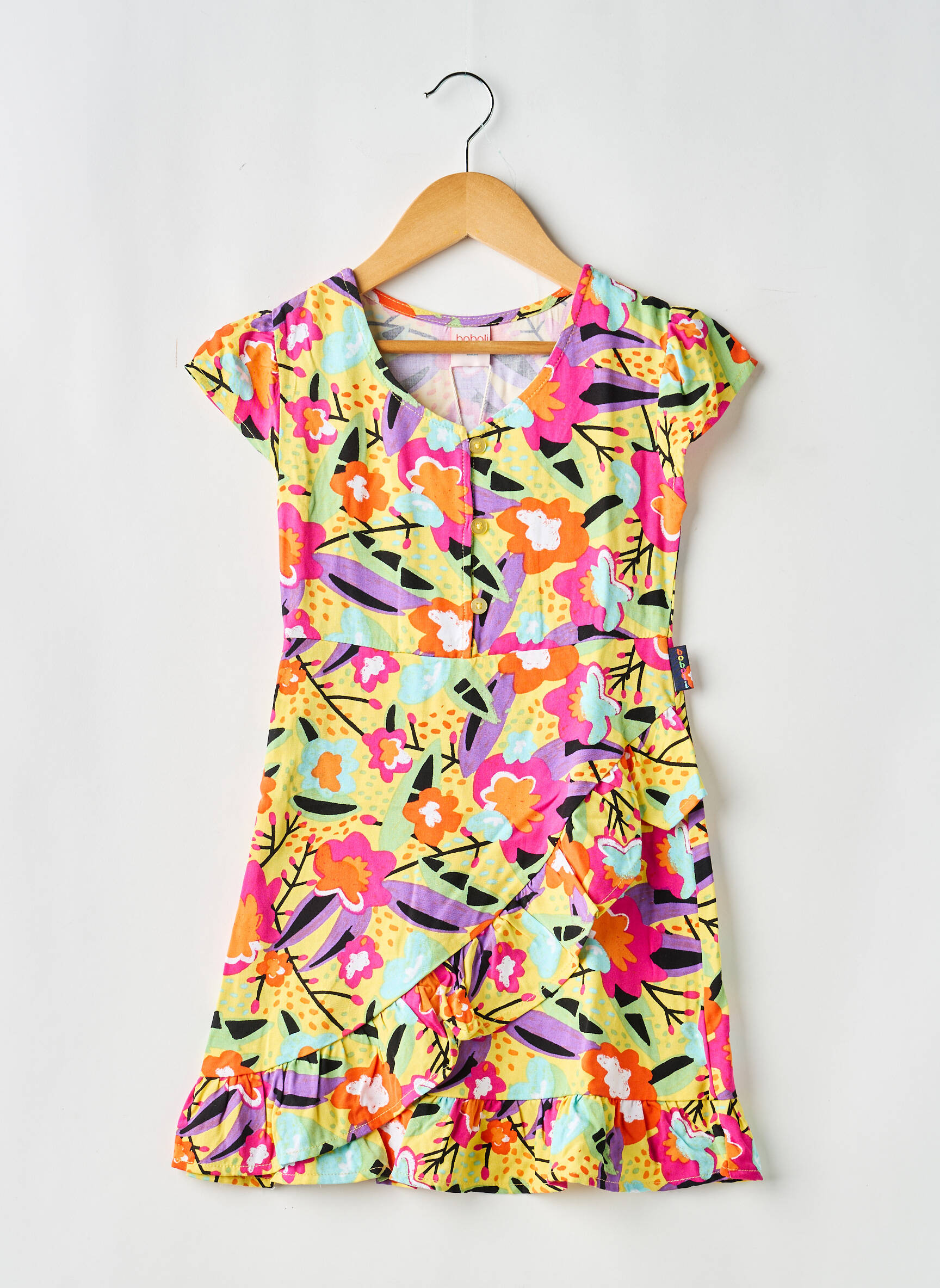 Rochie midi mâneci scurte mâneci scurte galben BOBOLI fată