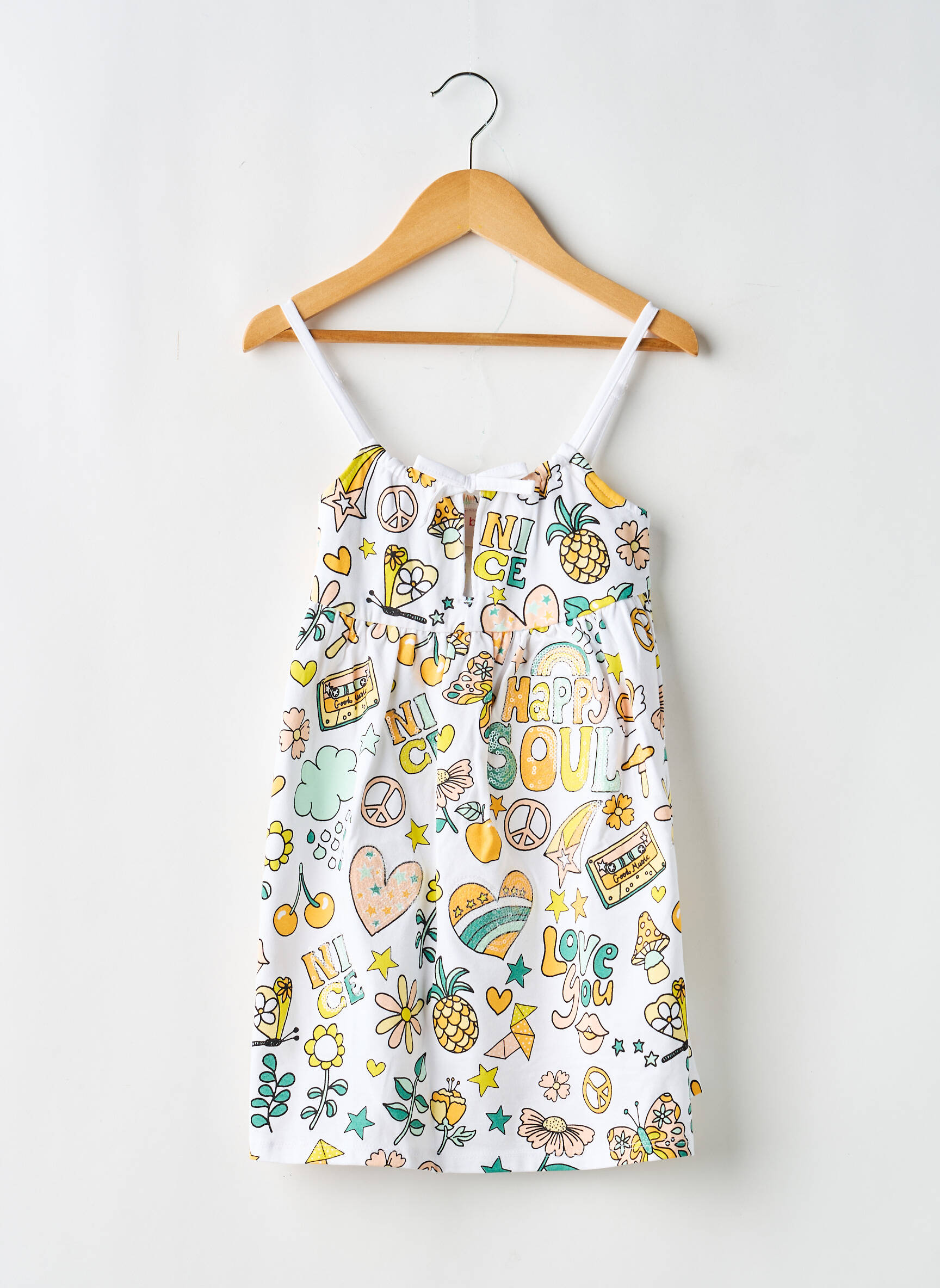 Rochie midi serigrafie bretele subțiri alb BOBOLI fată