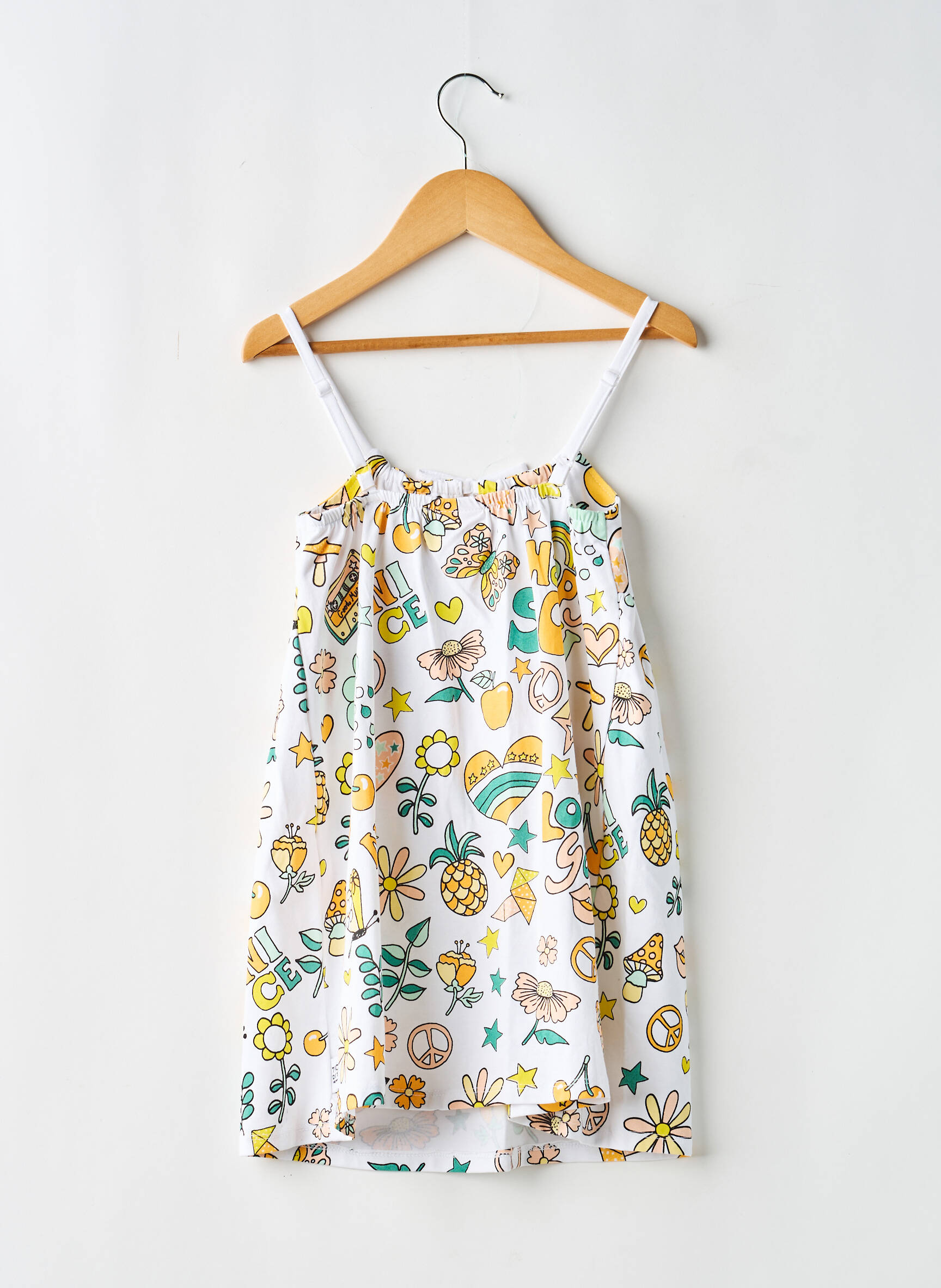 Rochie midi serigrafie bretele subțiri alb BOBOLI fată