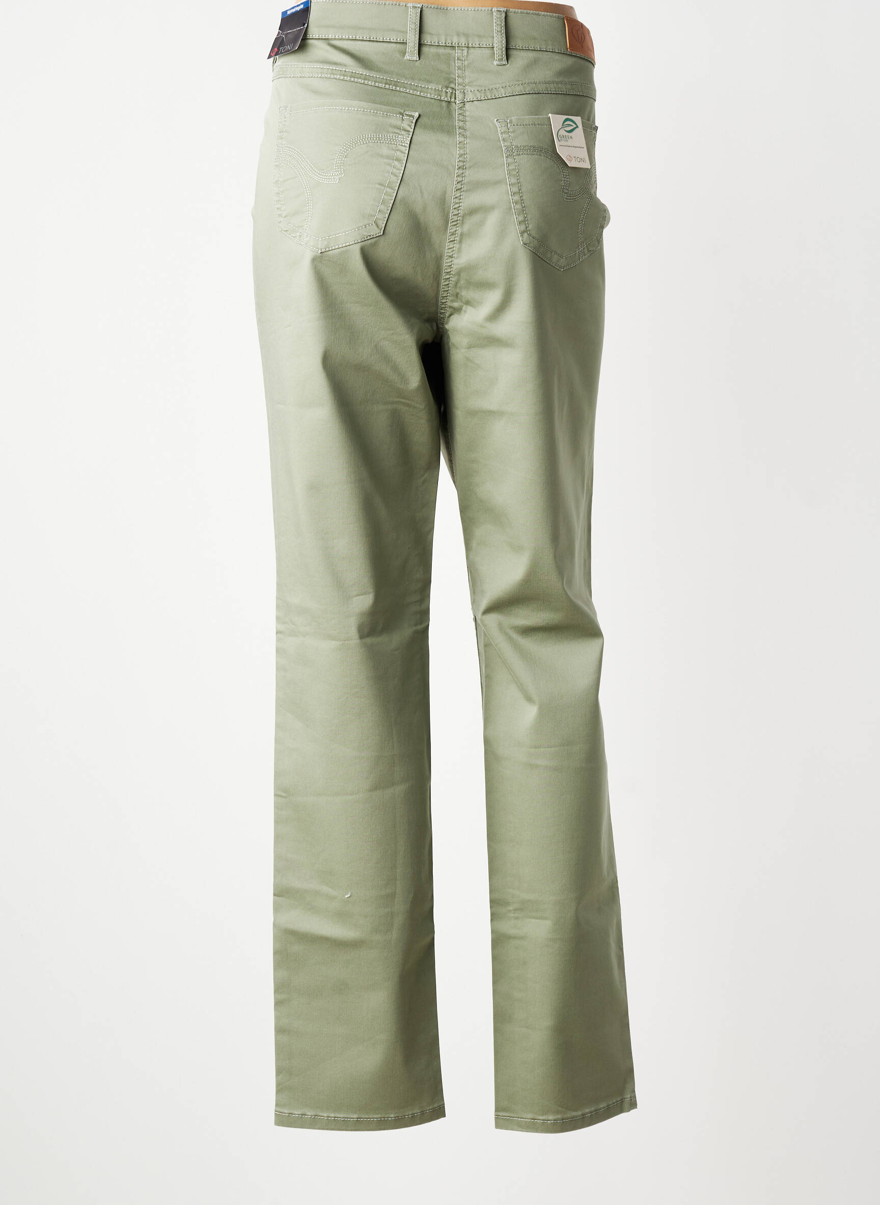 Pantalon slim țesătură poplin mărime normală verde TONI femeie