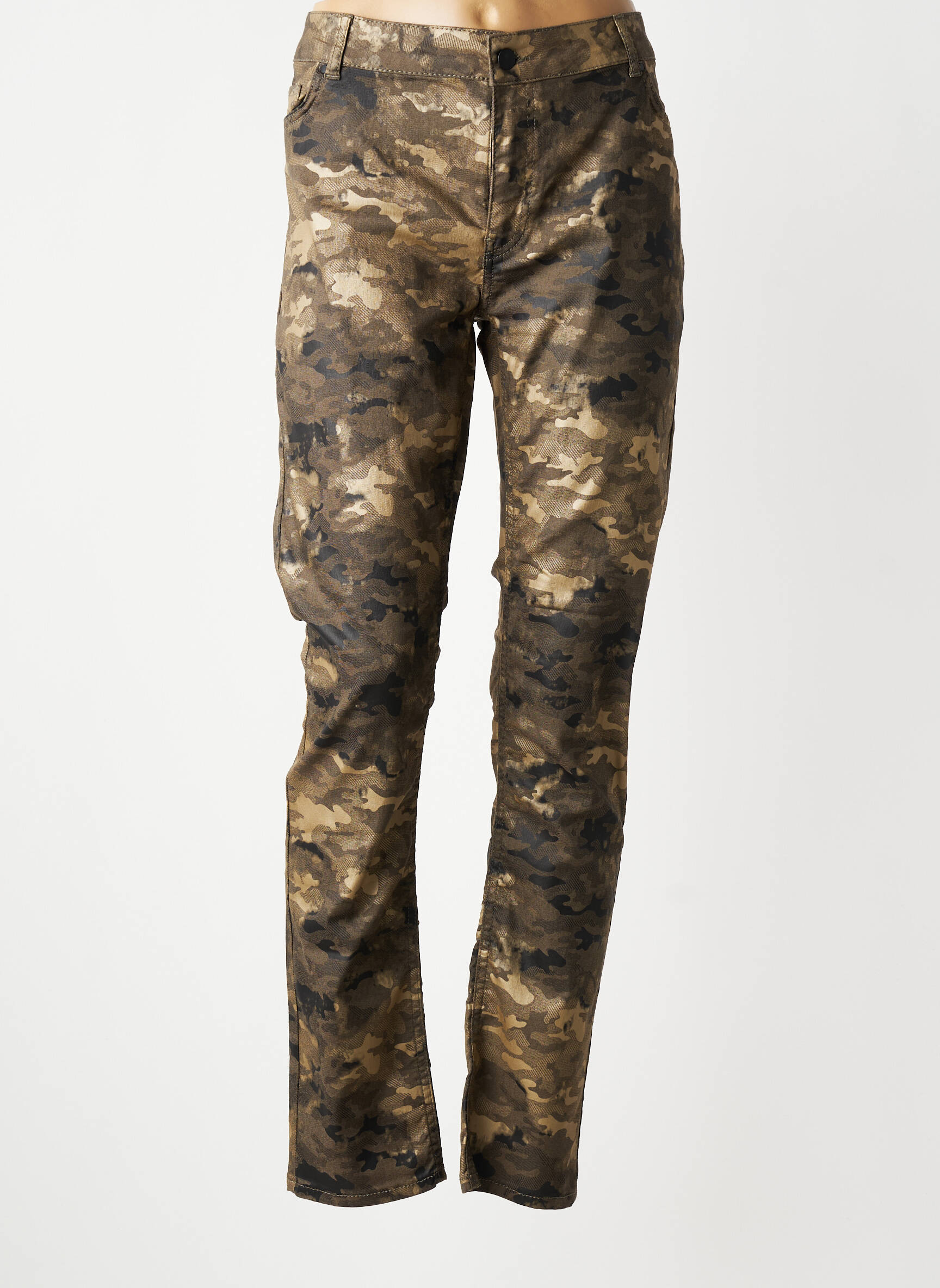Pantalon slim țesătură poplin mărime normală verde LAUREN VIDAL femeie