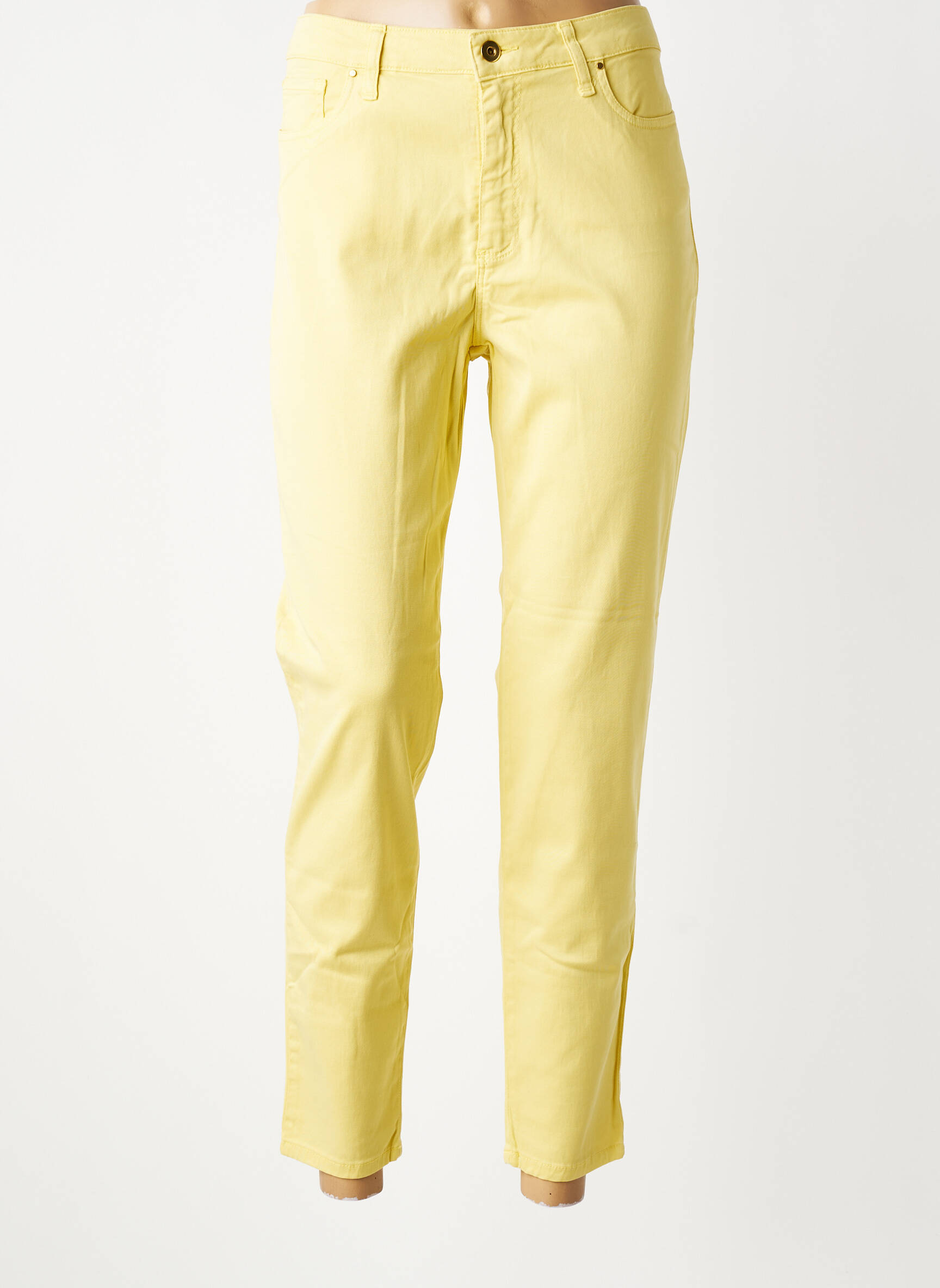 Pantalon slim țesătură poplin mărime normală galben LCDN femeie