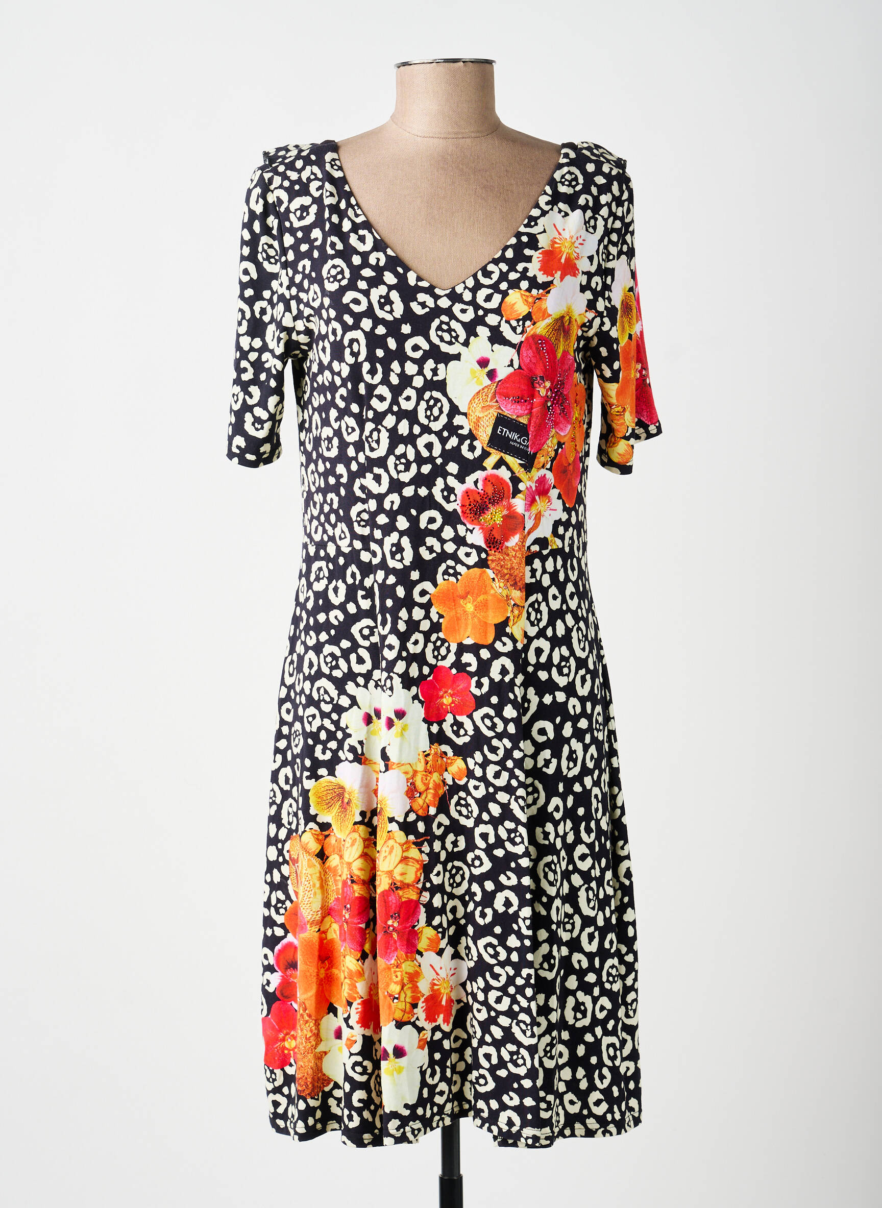 Rochie midi mâneci scurte mâneci scurte negru FUEGO WOMAN femeie