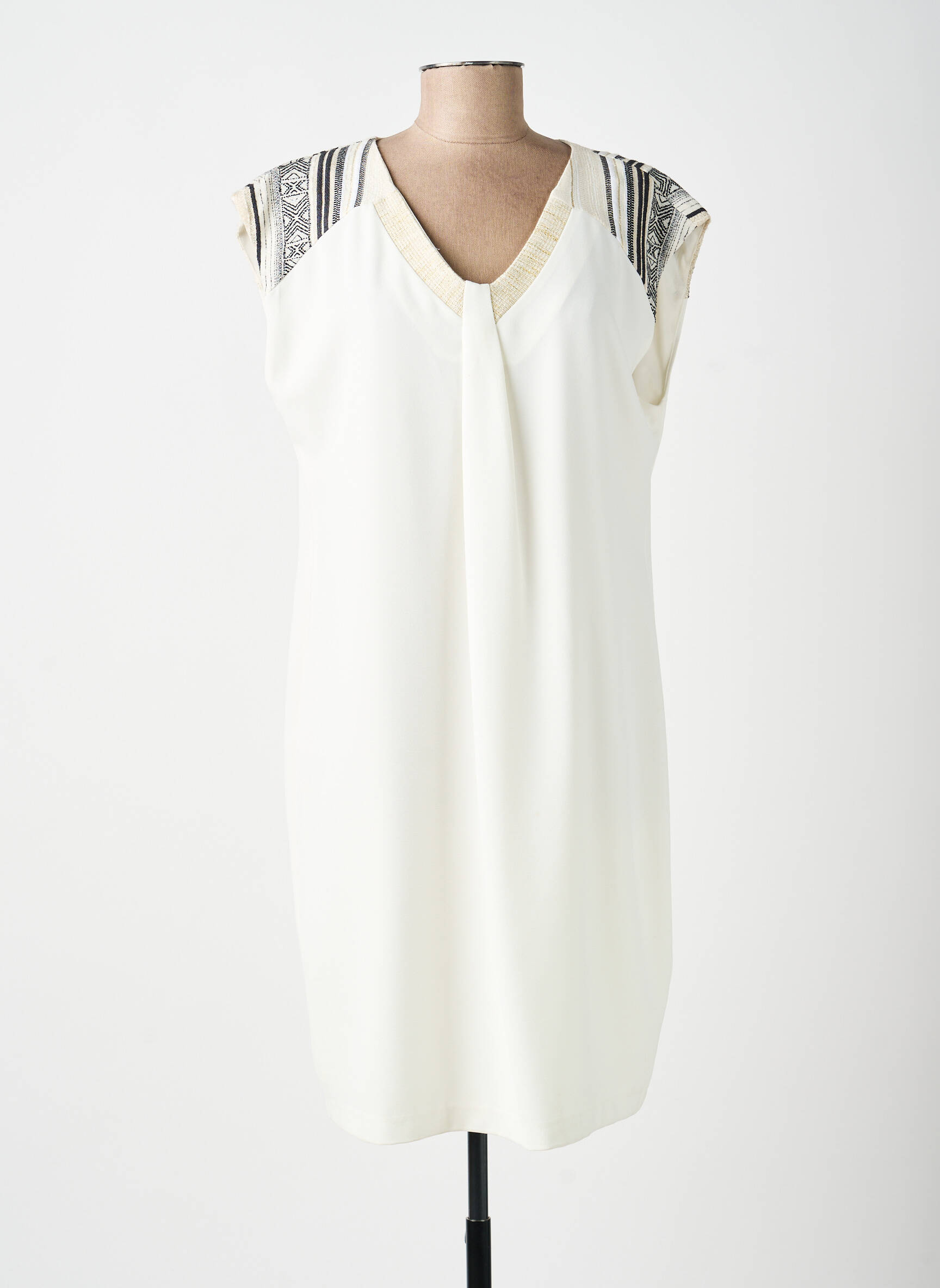 Rochie midi țesătură crep mâneci scurte bej ANDAMIO femeie