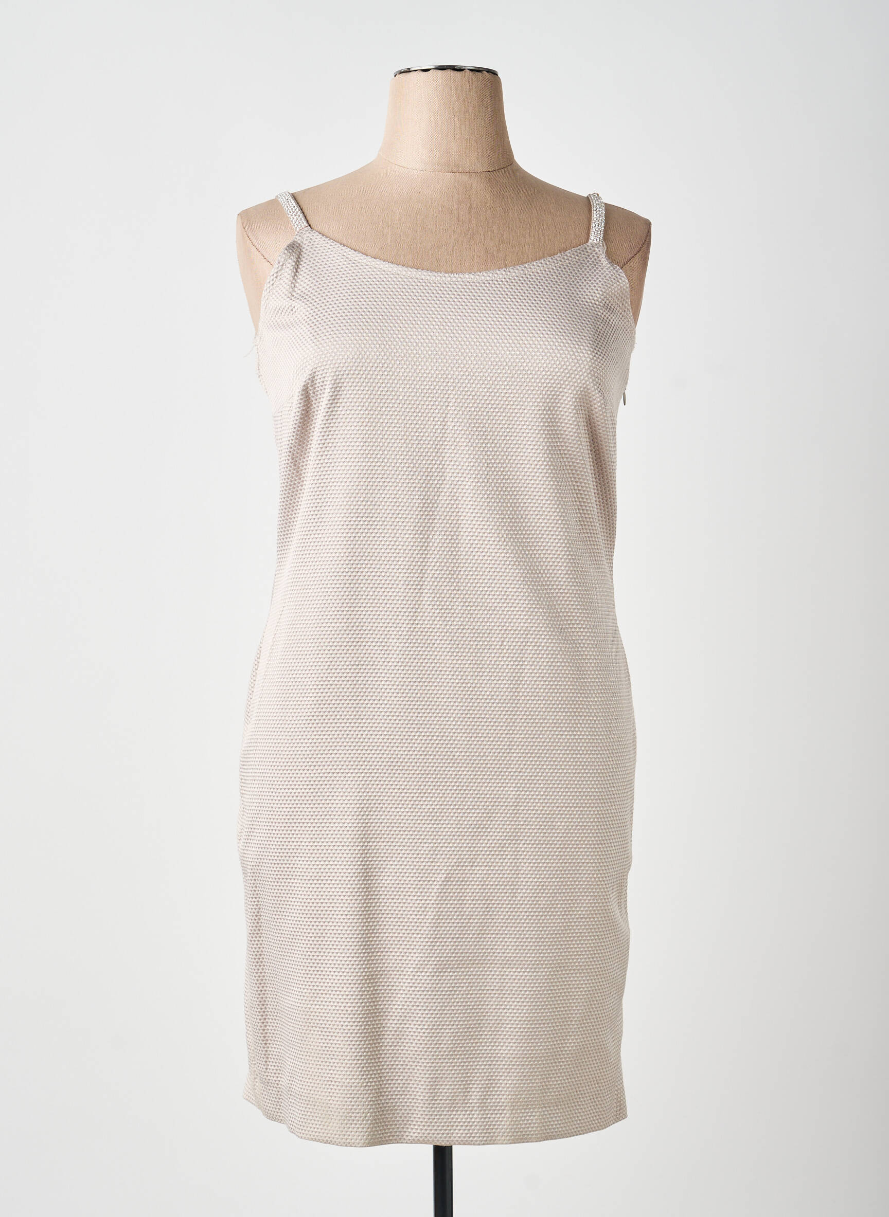 Rochie midi guler rotund bretele subțiri bej CHEMA BLANCO femeie