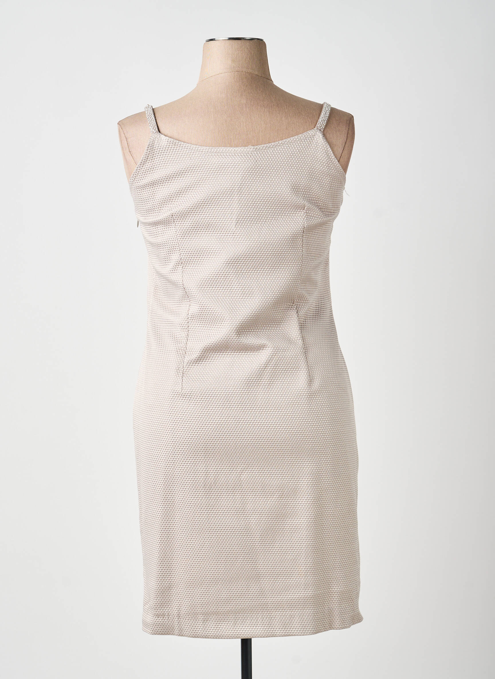 Rochie midi guler rotund bretele subțiri bej CHEMA BLANCO femeie