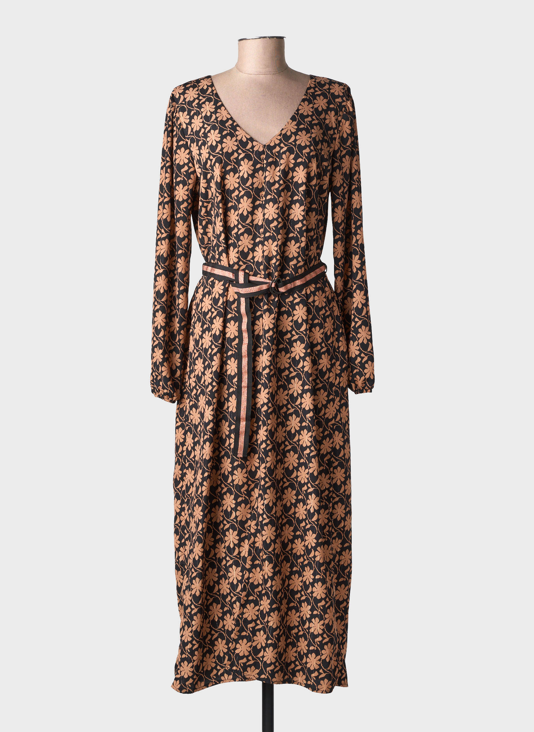 Rochie lungă imprimeu fantezie mâneci lungi negru GEISHA femeie