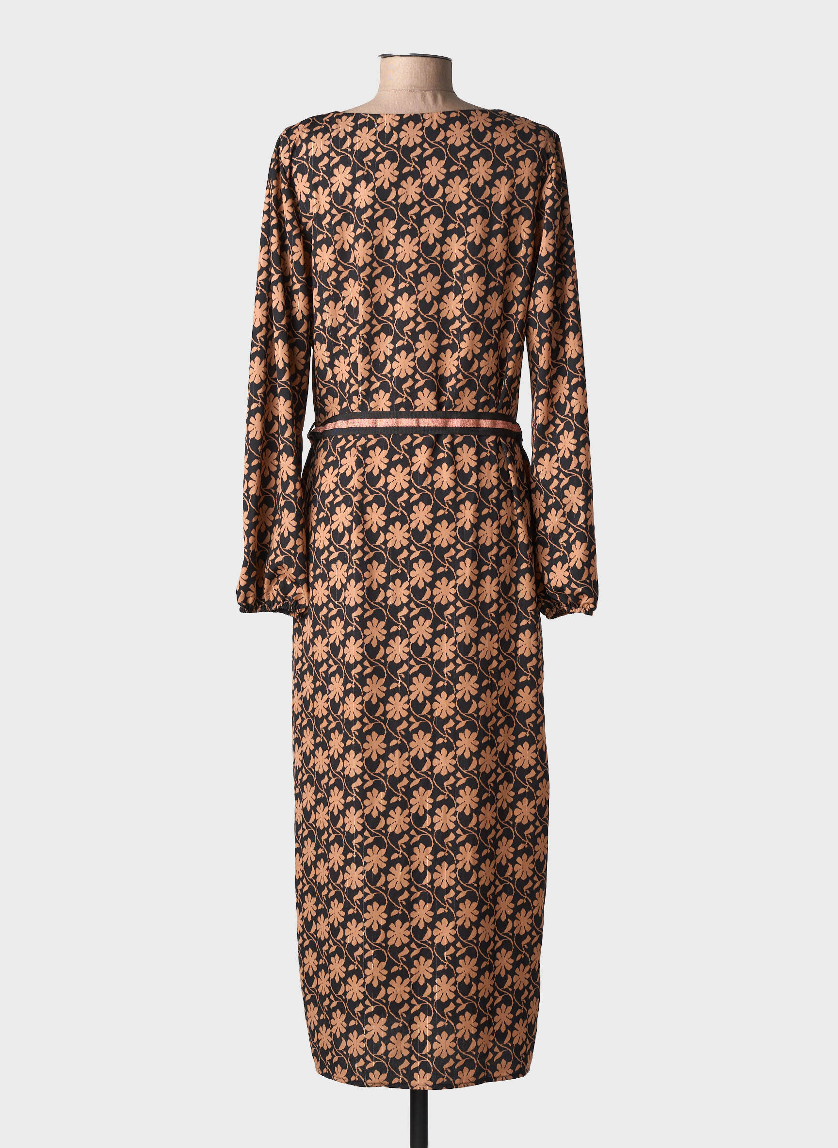 Rochie lungă imprimeu fantezie mâneci lungi negru GEISHA femeie