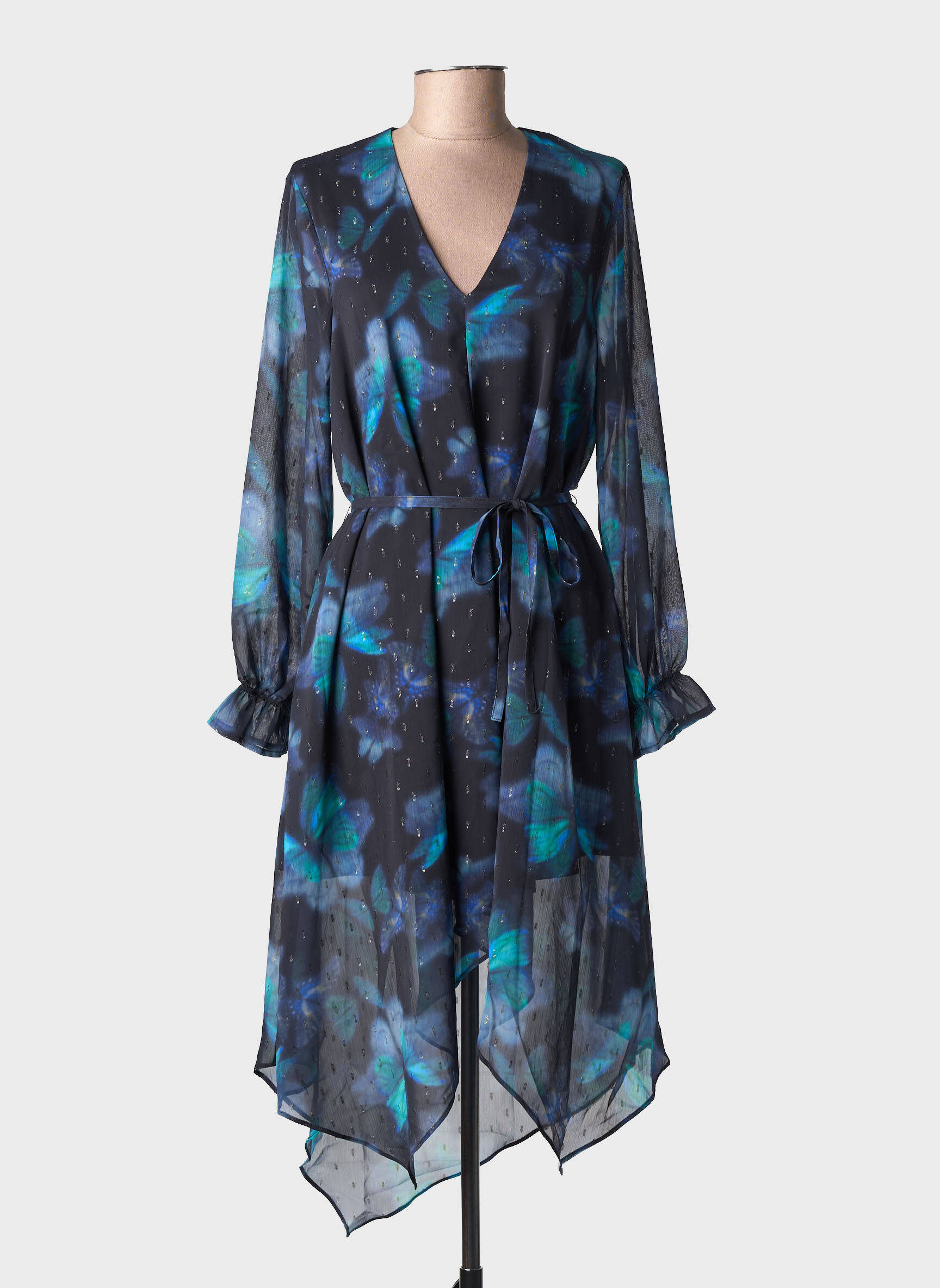 Rochie midi croială fluidă mâneci lungi albastru LPB LES PETITES BOMBES  femeie