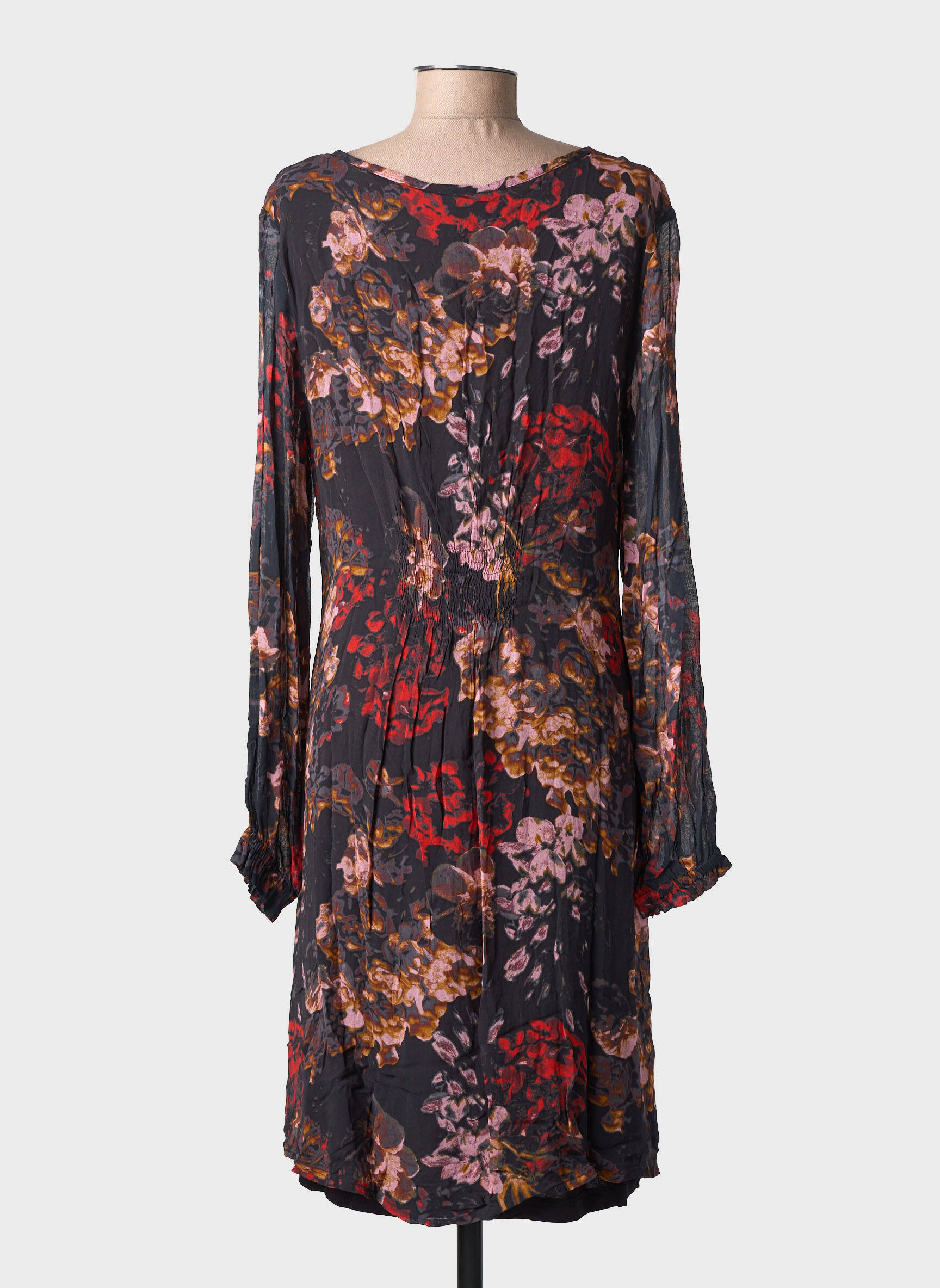 Rochie midi imprimeu fantezie mâneci lungi gri CREAM femeie