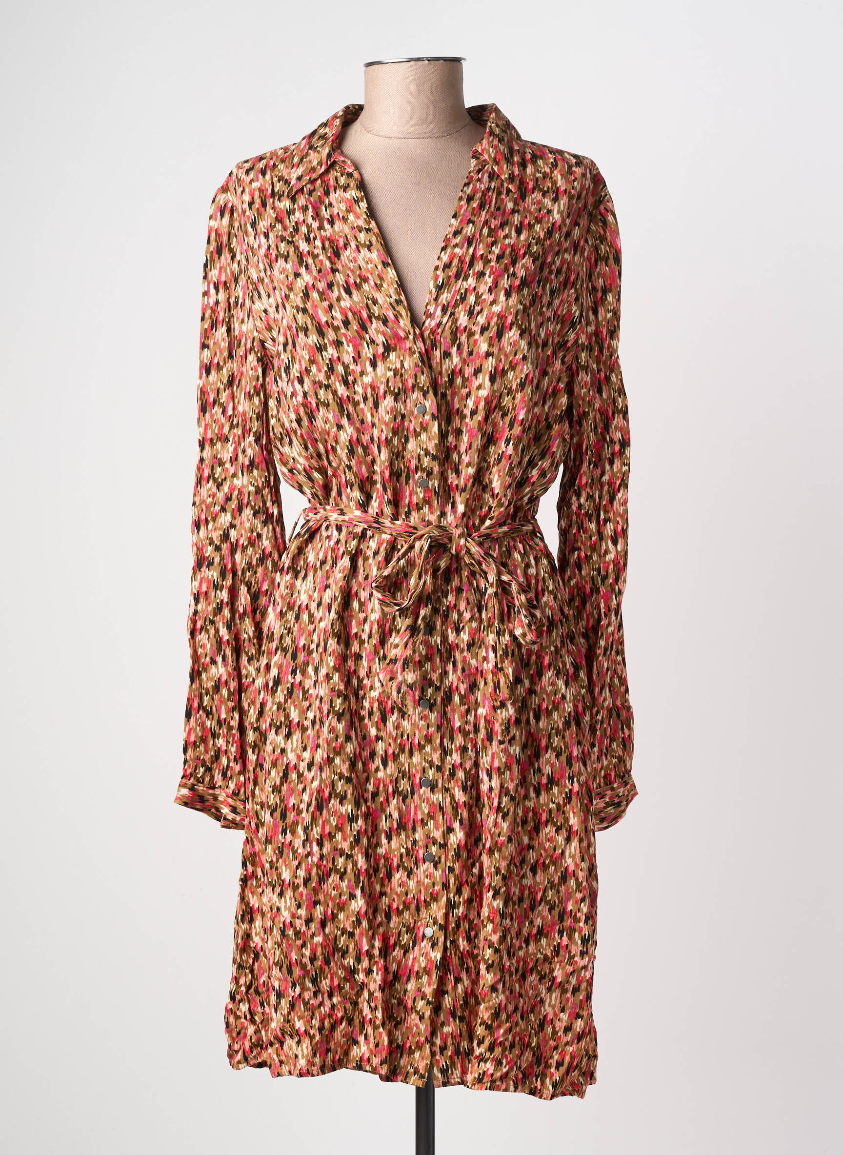 Rochie midi imprimeu fantezie mâneci lungi roz GARCIA femeie