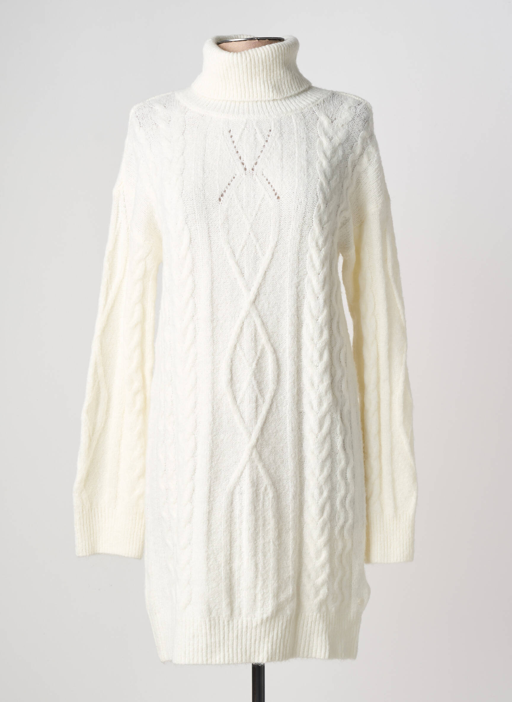 Rochie pulover croială dreaptă mâneci lungi alb CREAM femeie