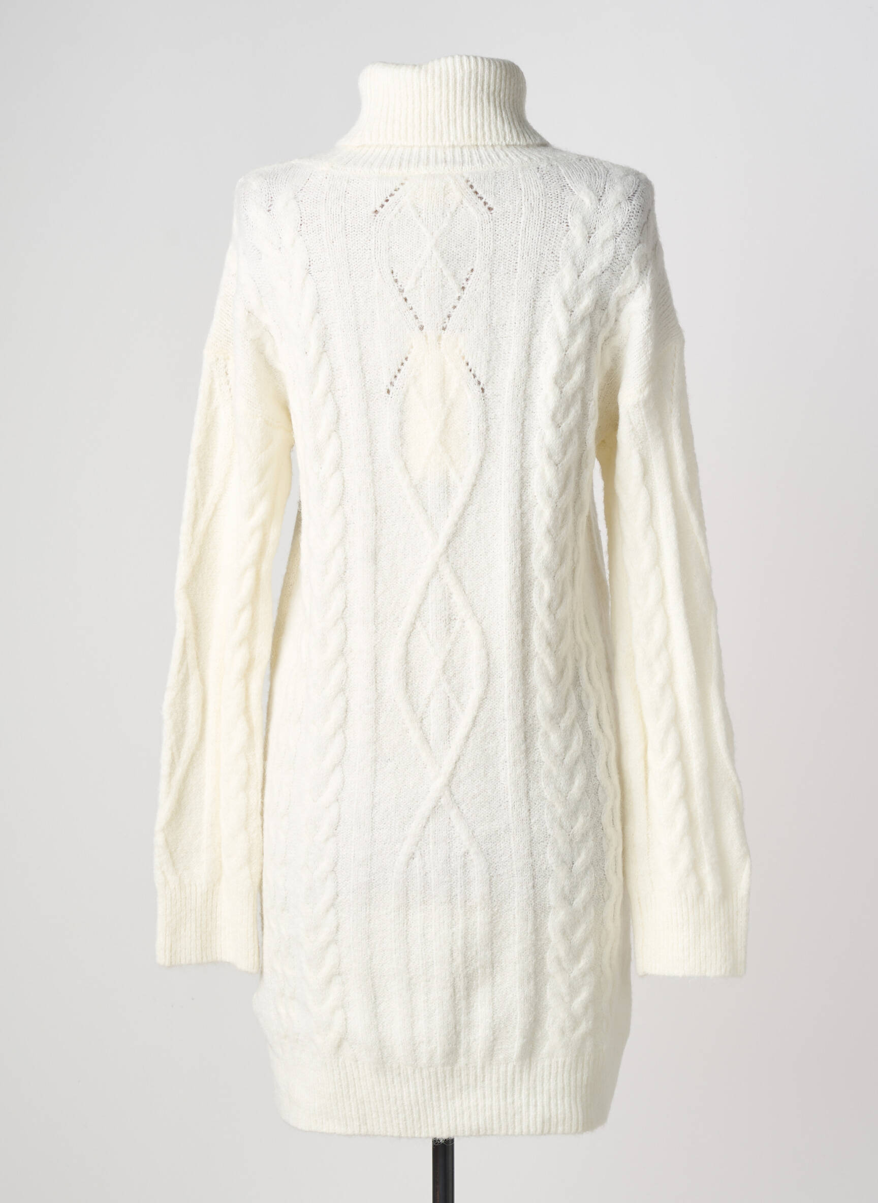 Rochie pulover croială dreaptă mâneci lungi alb CREAM femeie