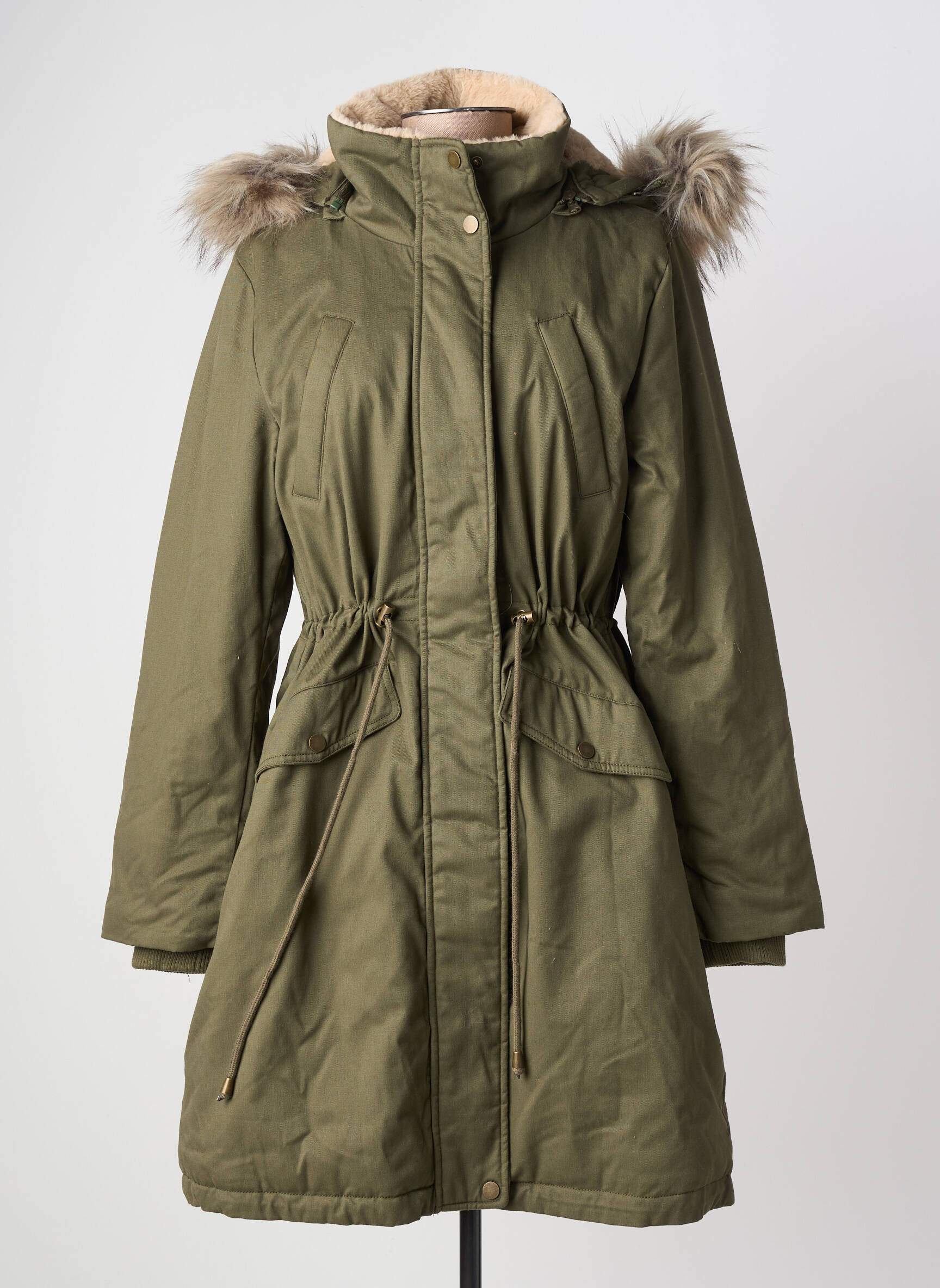 Parka finisaj interior cu căptușeală din polar cu glugă verde CREAM femeie