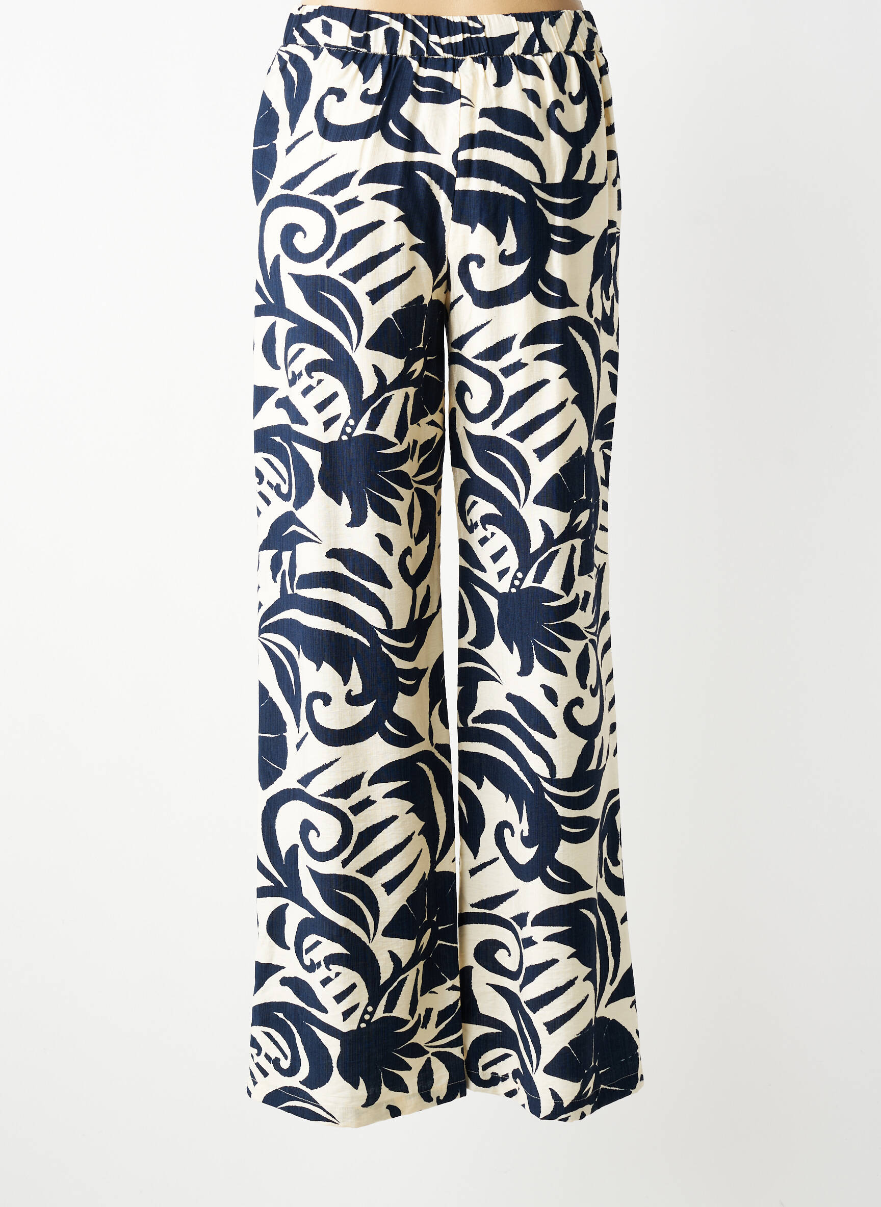 Pantalon larg închidere cu fermoar sub clapetă cu cârlig talie înaltă albastru GEISHA femeie