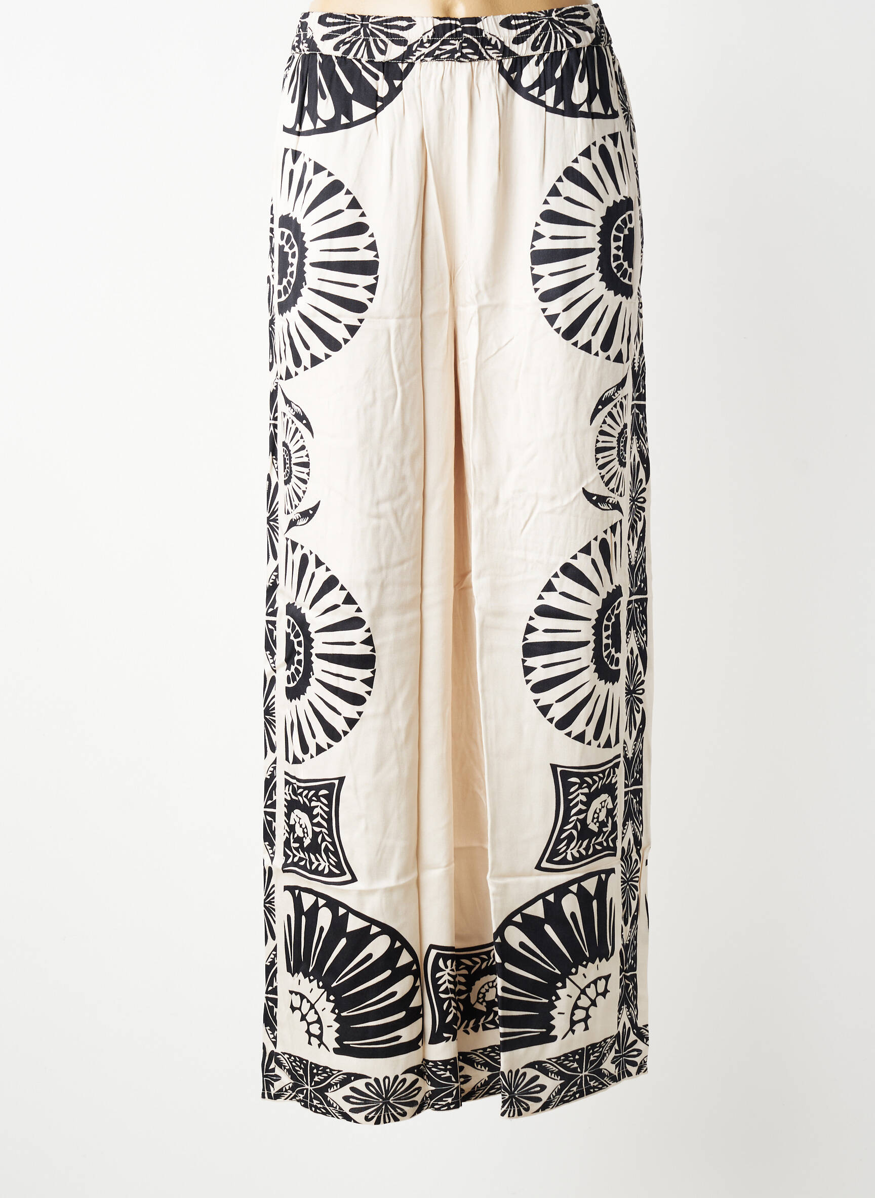Pantalon larg croială fluidă talie înaltă bej NEKANE femeie