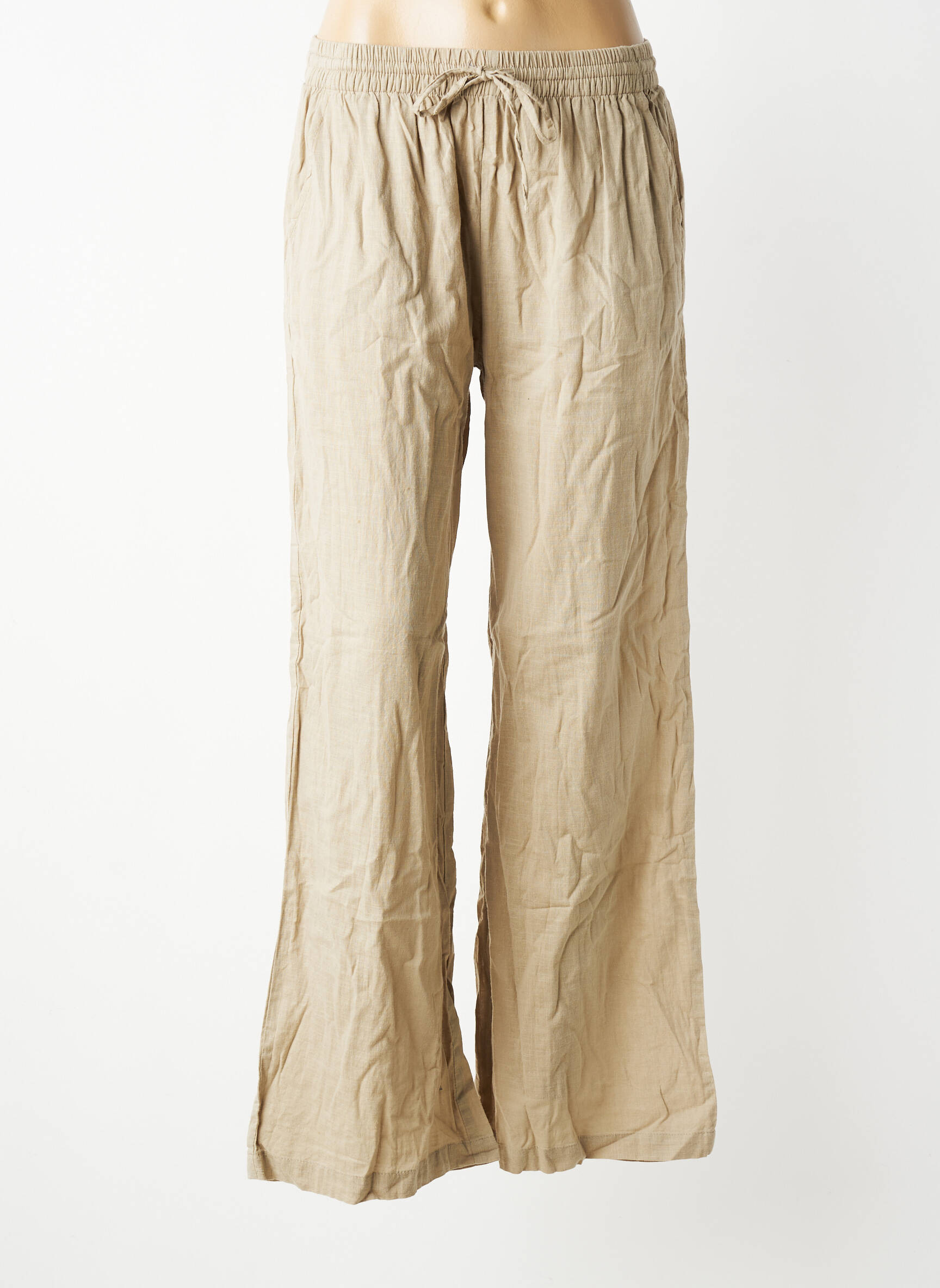 Pantalon larg mărime normală mărime normală bej LARAETHNICS femeie