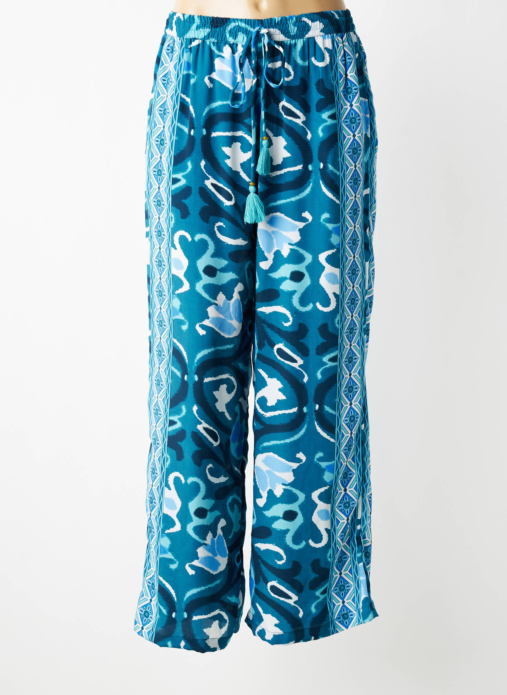 Pantalon larg mărime normală mărime normală albastru LARAETHNICS femeie