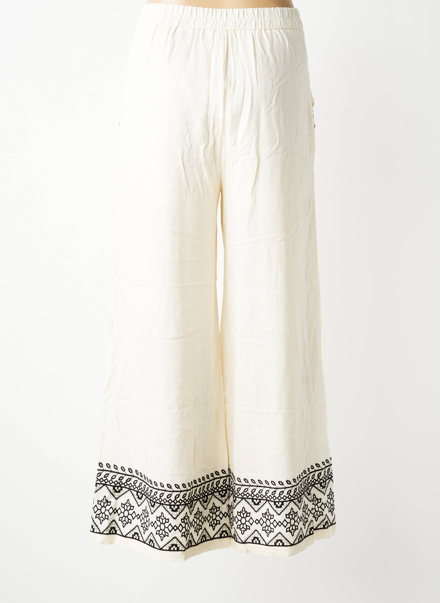Pantalon larg croială fluidă talie înaltă alb NEKANE femeie
