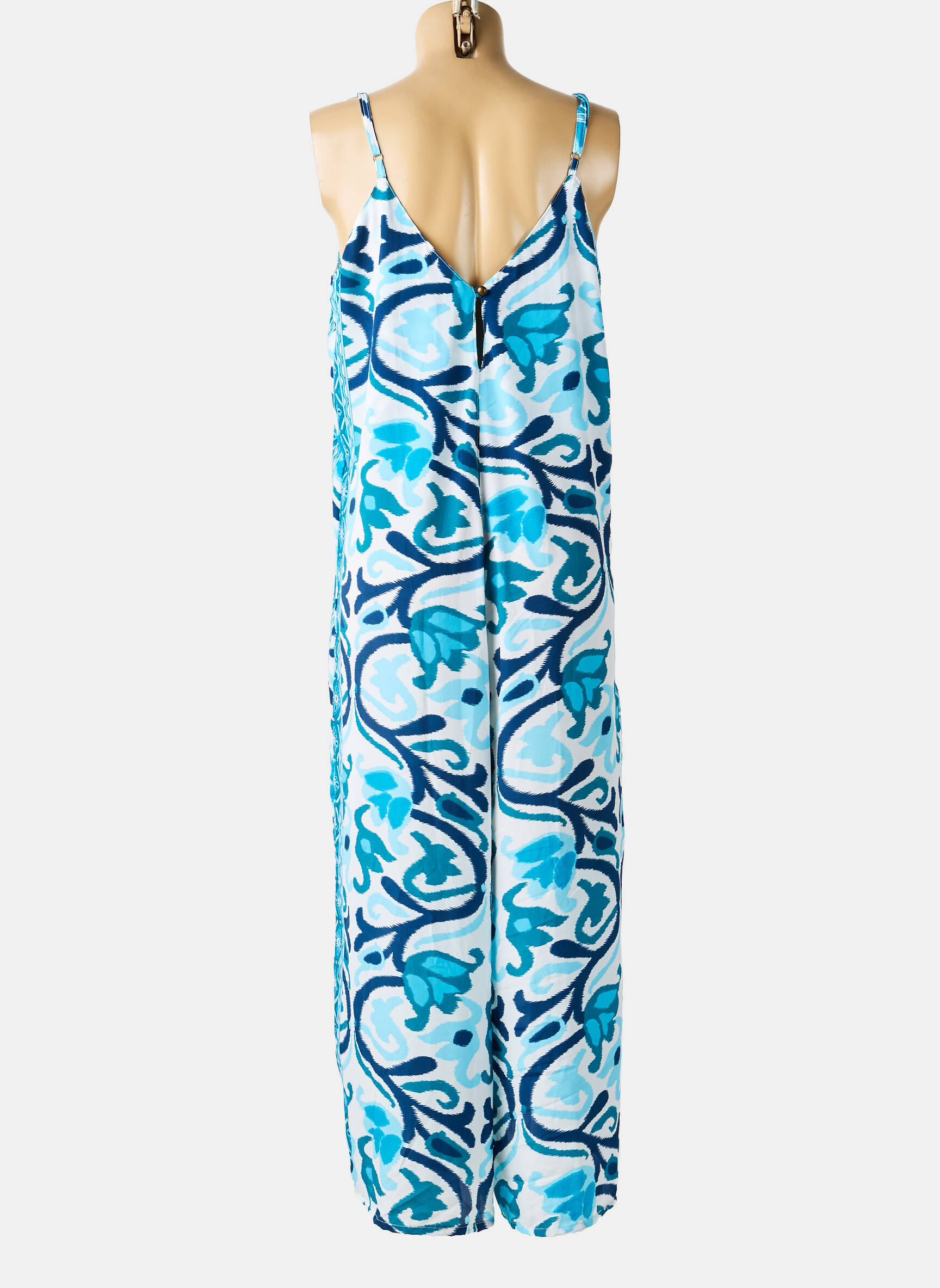 Salopetă-pantalon croială fluidă bretele subțiri albastru LARAETHNICS femeie