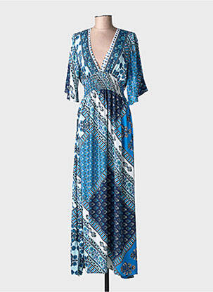 Rochie lungă mâneci lungi mâneci lungi albastru LARAETHNICS femeie