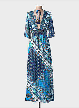 Rochie lungă mâneci lungi mâneci lungi albastru LARAETHNICS femeie