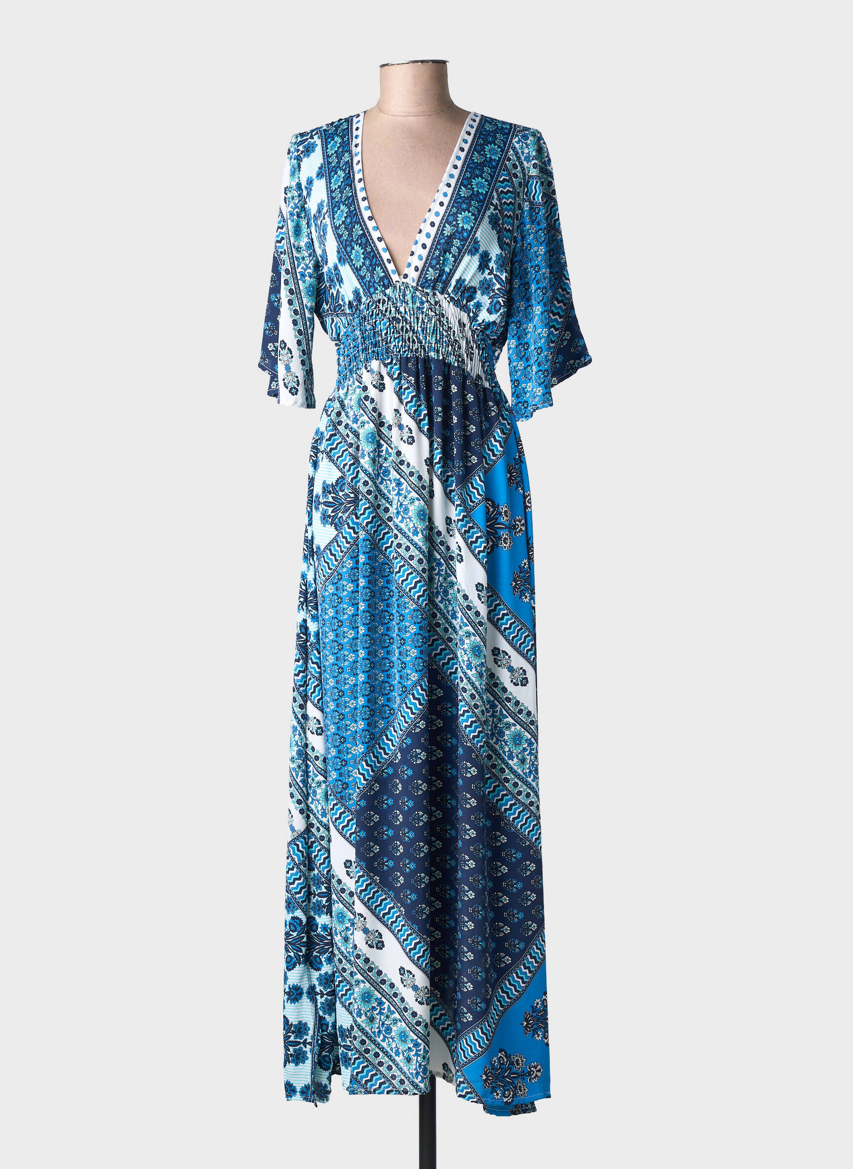 Rochie lungă mâneci lungi mâneci lungi albastru LARAETHNICS femeie