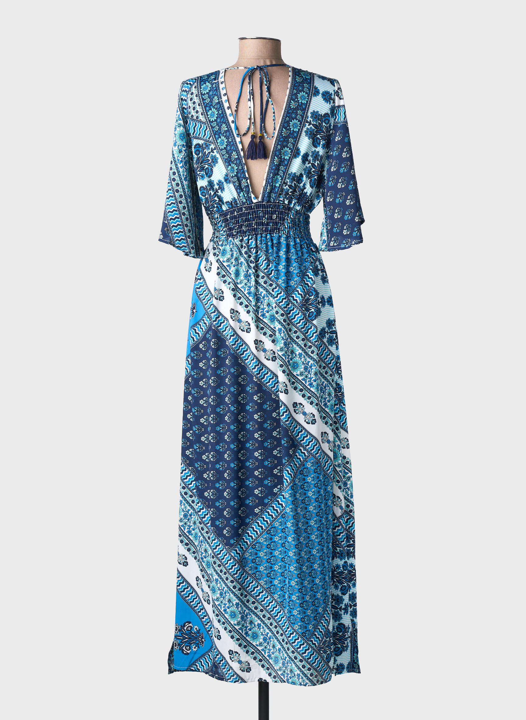 Rochie lungă mâneci lungi mâneci lungi albastru LARAETHNICS femeie