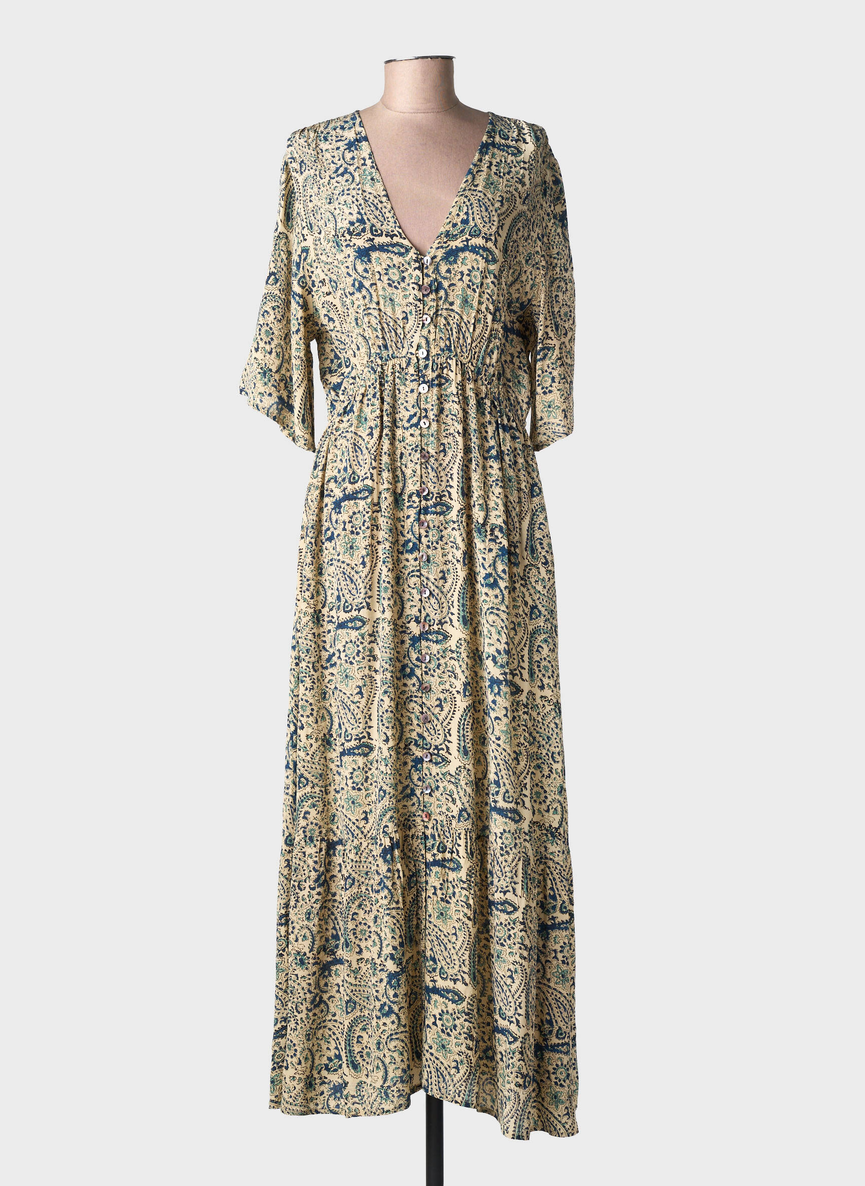 Rochie lungă mâneci lungi mâneci lungi bej MAISON HOTEL femeie