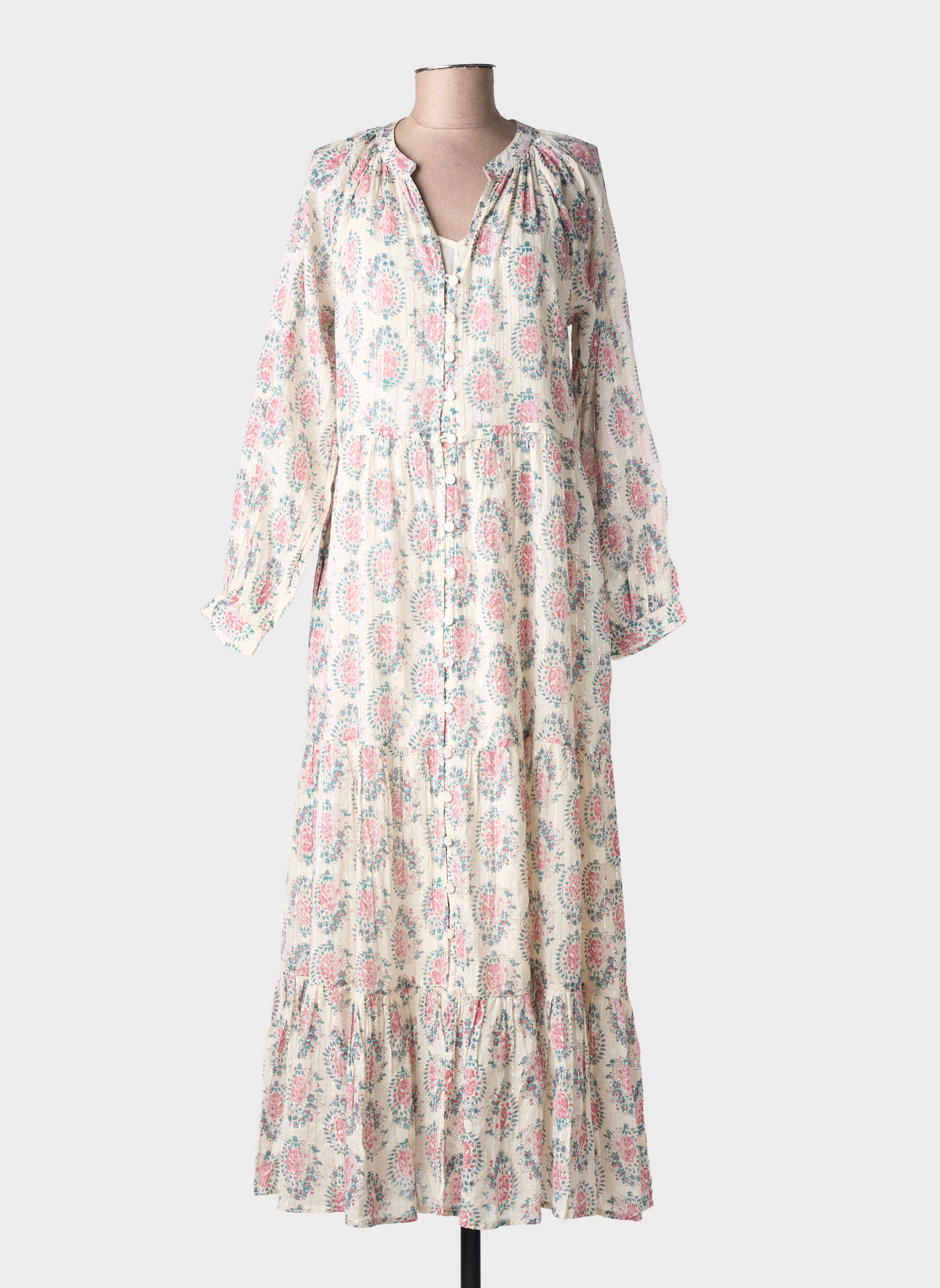 Rochie lungă mâneci lungi mâneci lungi bej MAISON HOTEL femeie