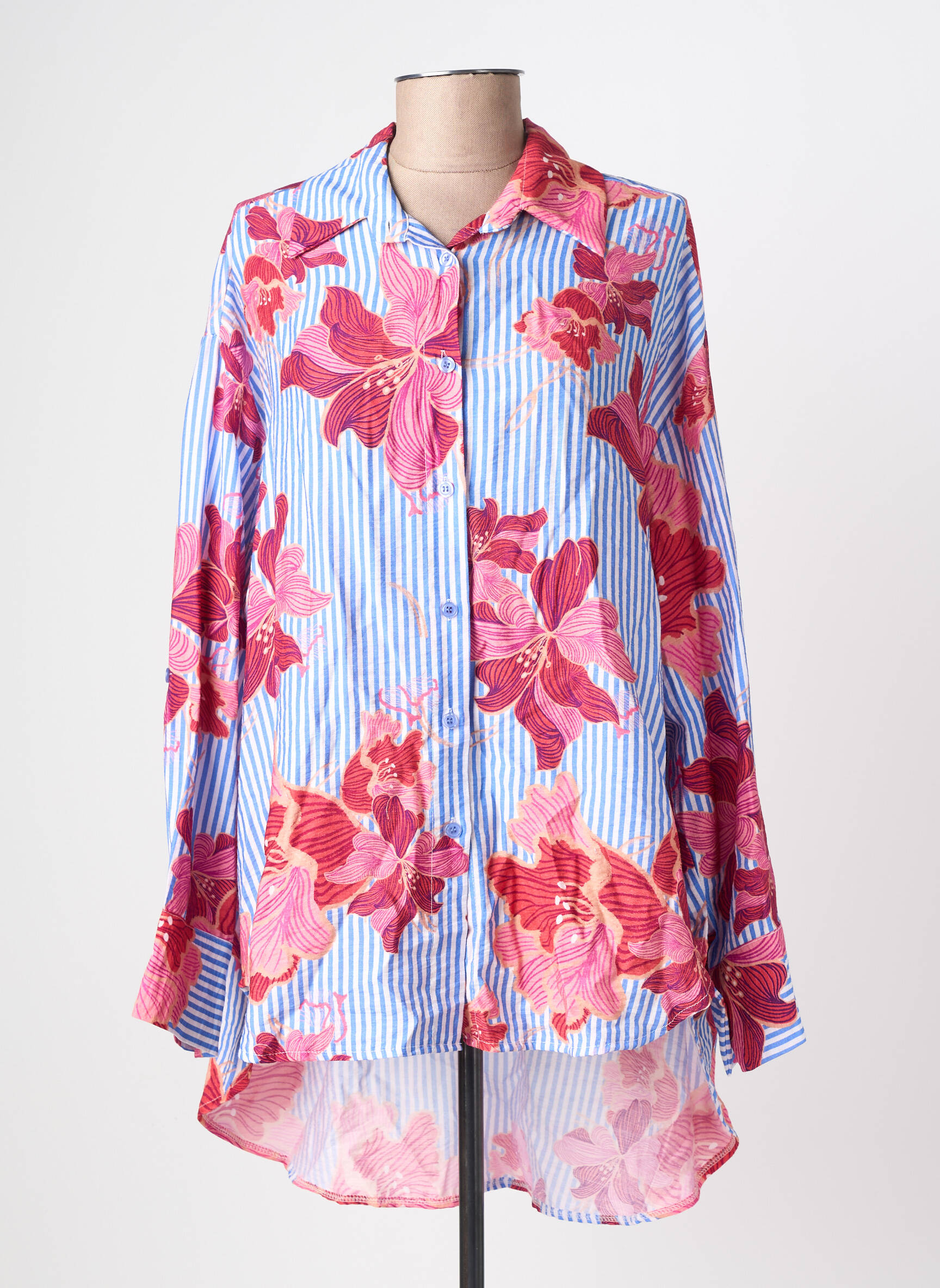 Cămașă imprimeu floral mâneci lungi albastru GEISHA femeie