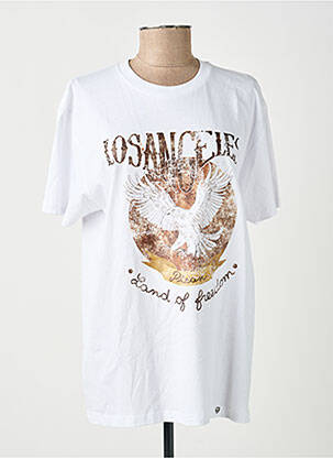 Tricou serigrafie flockată mâneci scurte alb PLEASE femeie