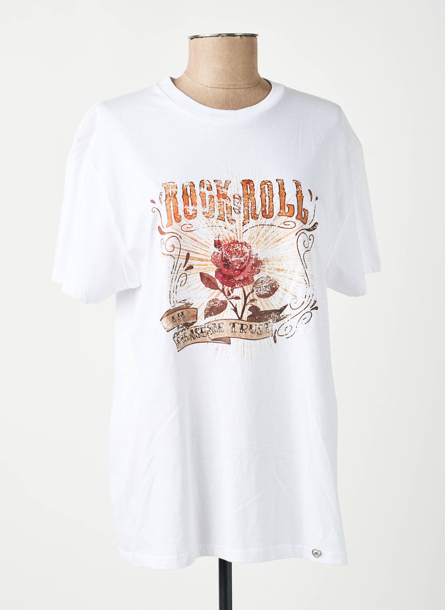 Tricou serigrafie flockată mâneci scurte alb PLEASE femeie