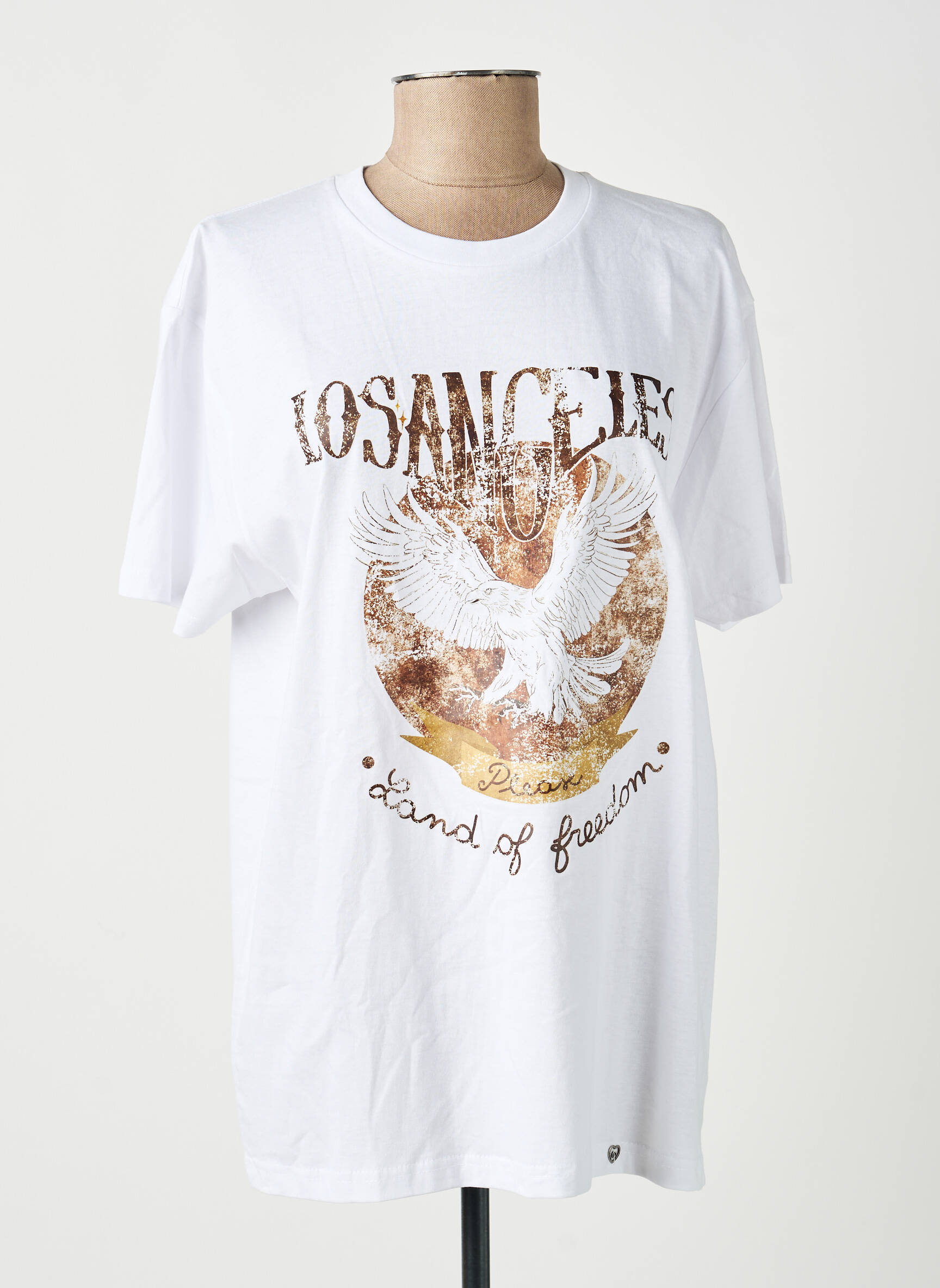 Tricou serigrafie flockată mâneci scurte alb PLEASE femeie