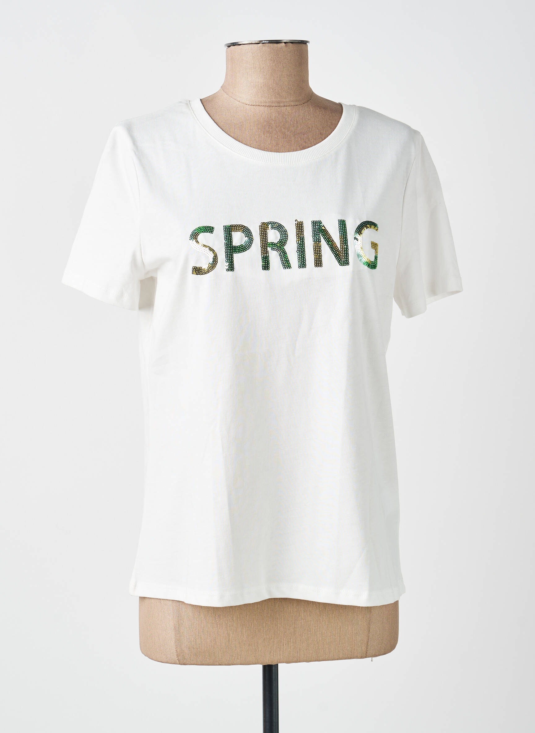 Tricou croială dreaptă mâneci scurte alb GEISHA femeie