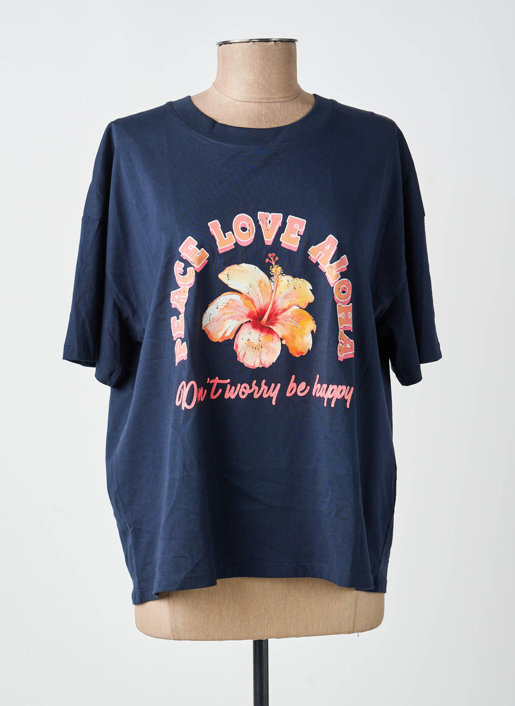 Tricou serigrafie flockată mâneci scurte albastru MARCELLO COLLECTION femeie