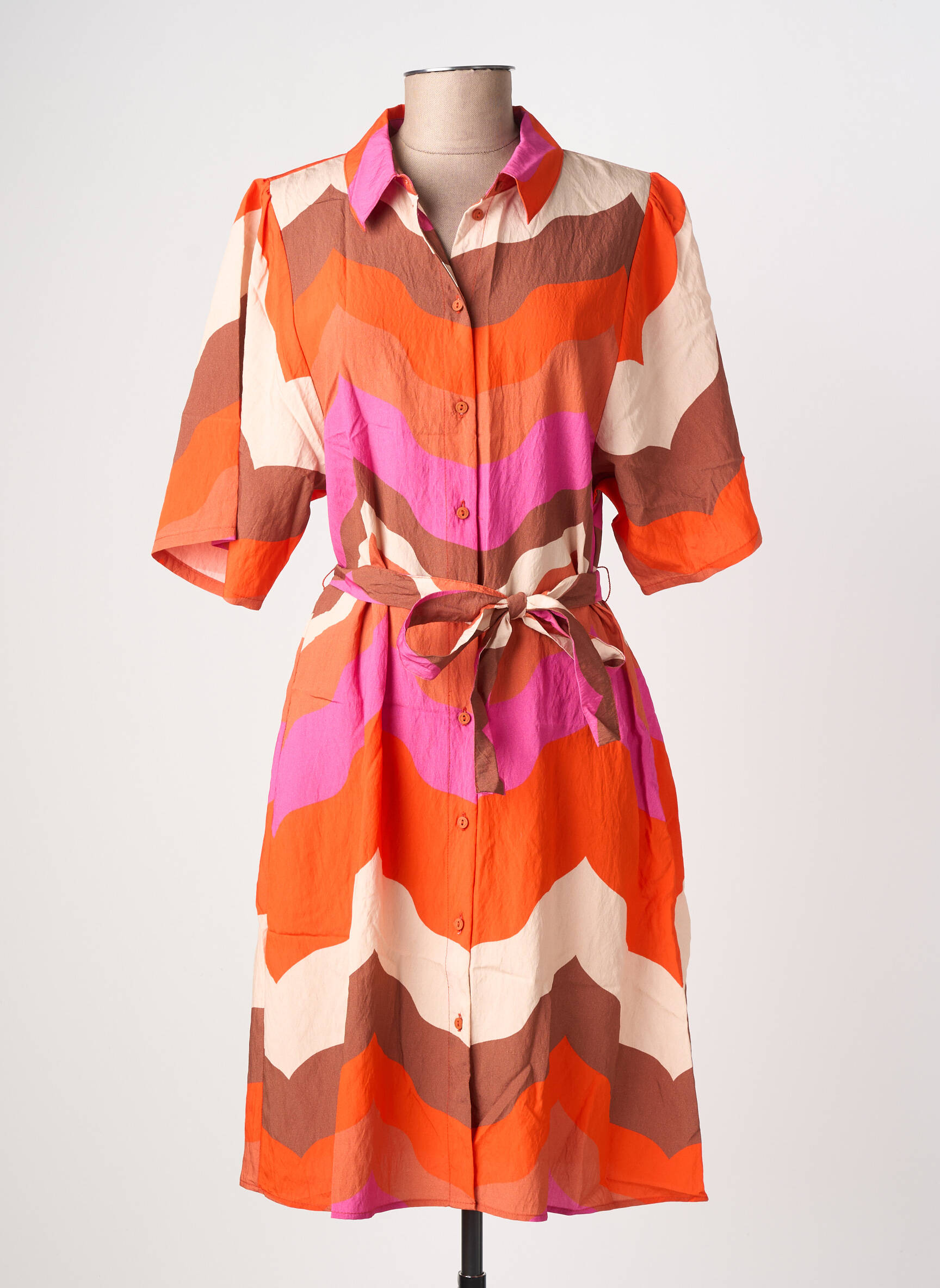Rochie midi croială fluidă mâneci scurte portocalie GEISHA femeie
